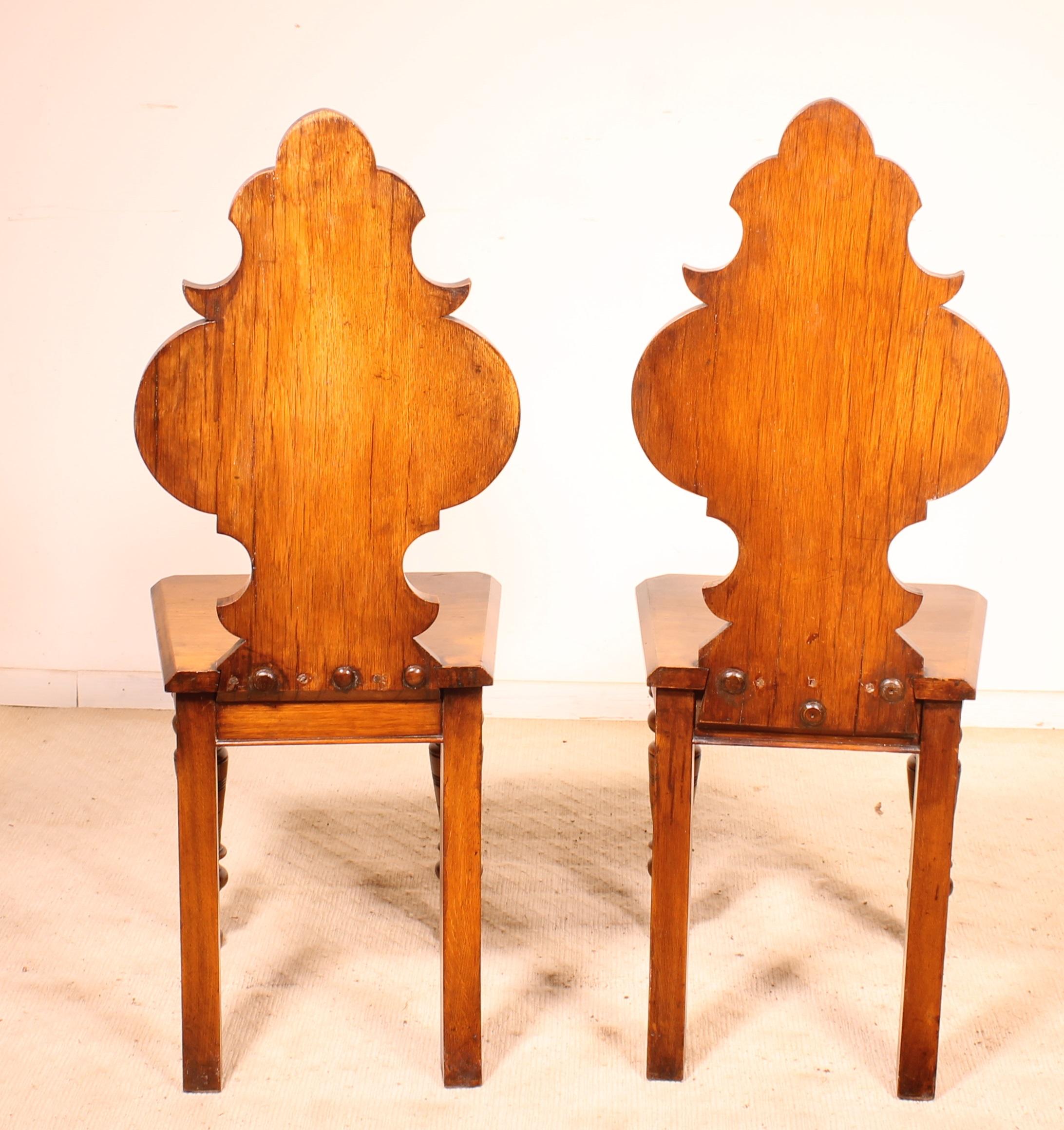 English Pair of Hall Chairs Art Deco, Early 20 Century, England For Sale