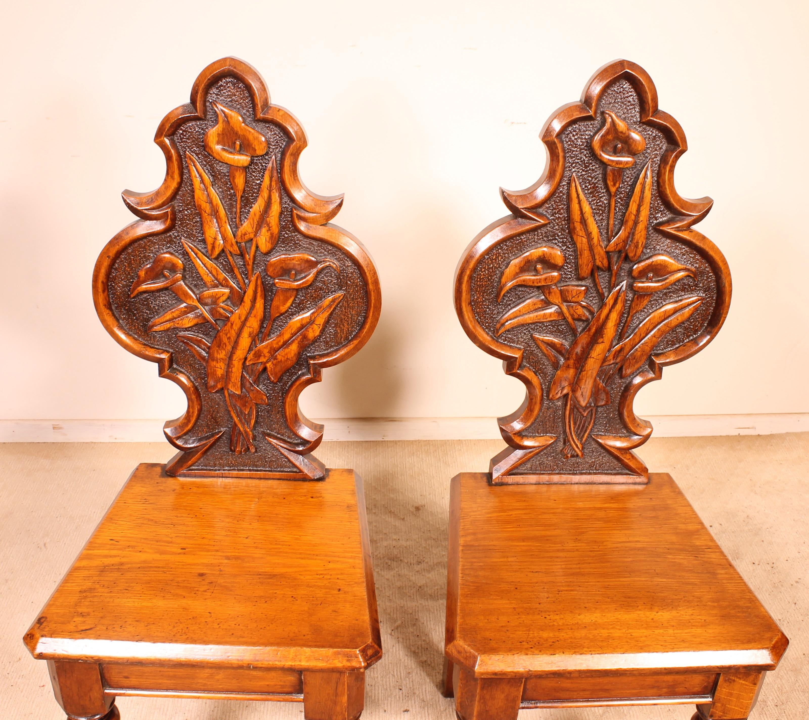 Pair of Hall Chairs Art Deco, Early 20 Century, England For Sale 2