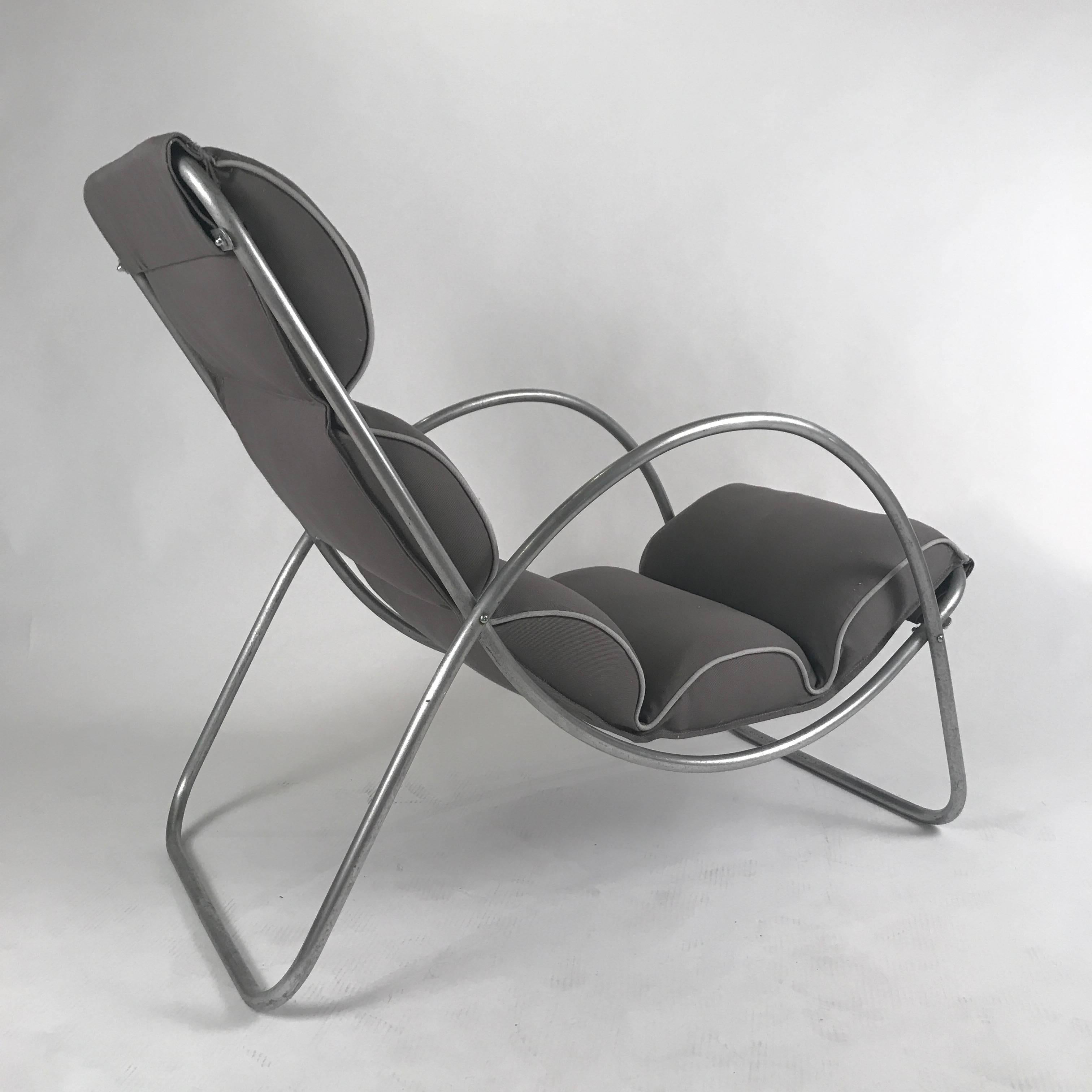 American Pair of Halliburton Lounge Chairs, 1930s Art Deco Machine Age Modernist Design