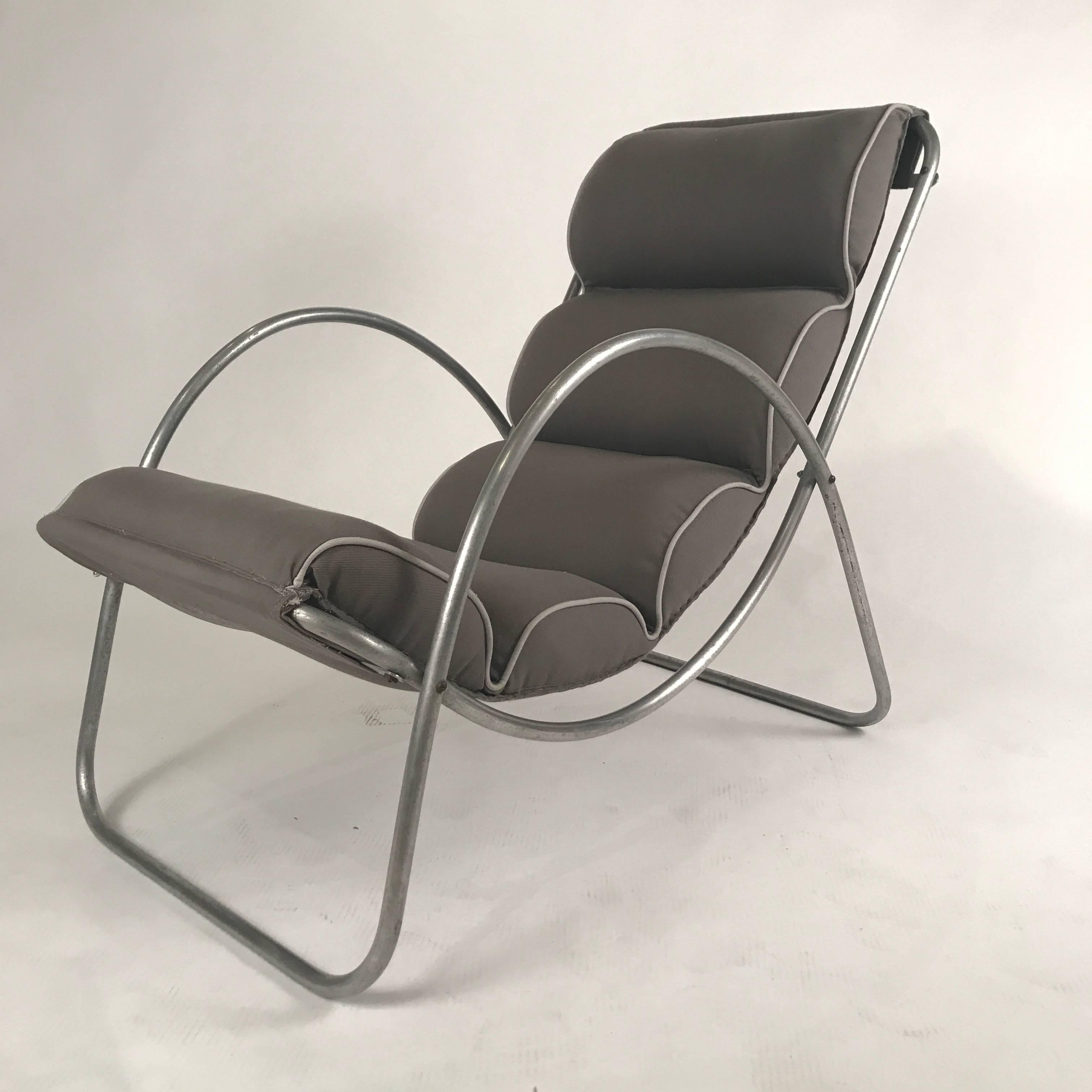Mid-20th Century Pair of Halliburton Lounge Chairs, 1930s Art Deco Machine Age Modernist Design