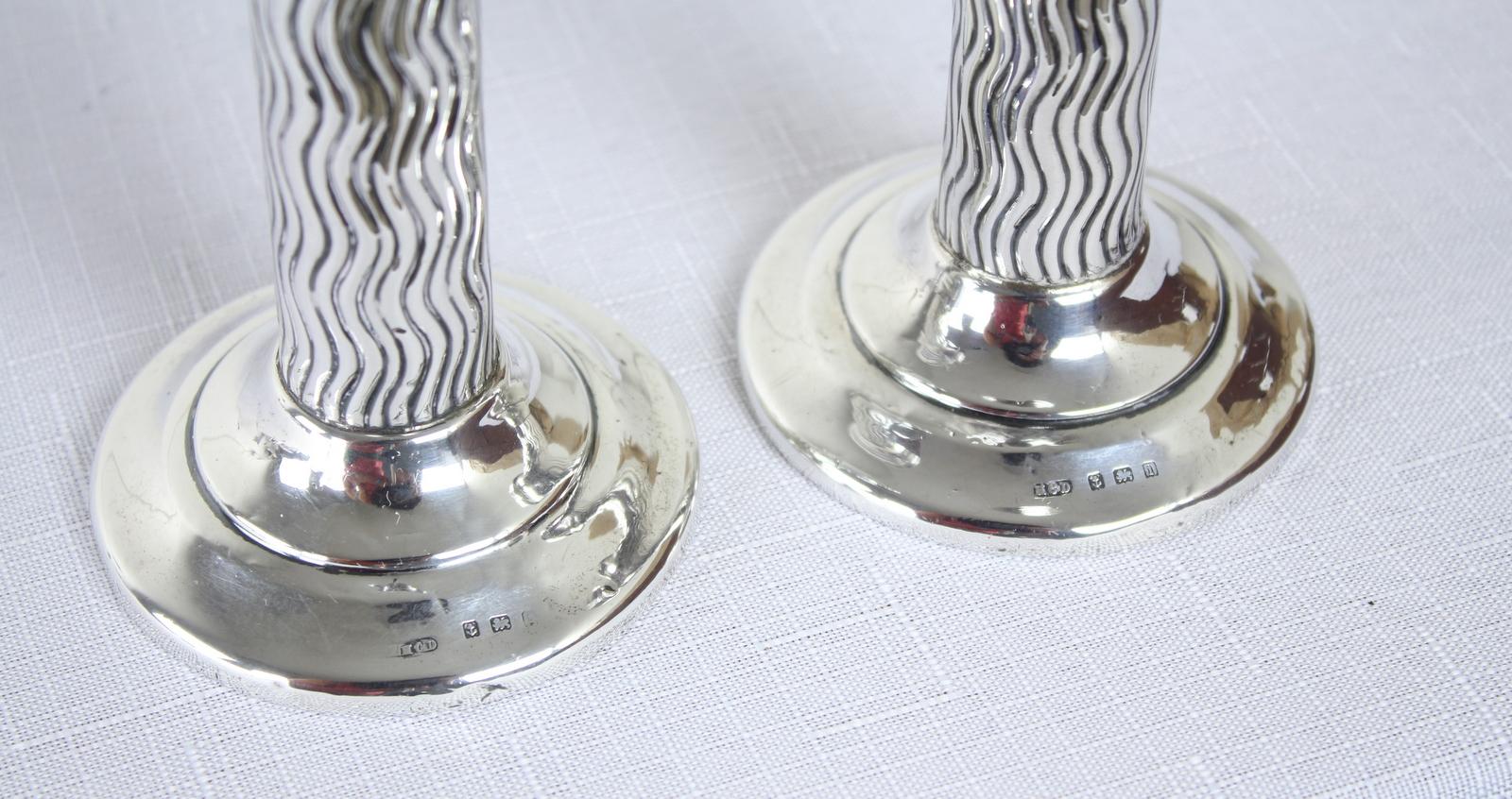 English Pair of Hallmarked Arts & Crafts Silver Candlesticks For Sale