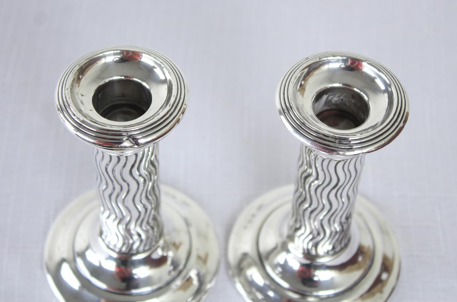 20th Century Pair of Hallmarked Arts & Crafts Silver Candlesticks For Sale