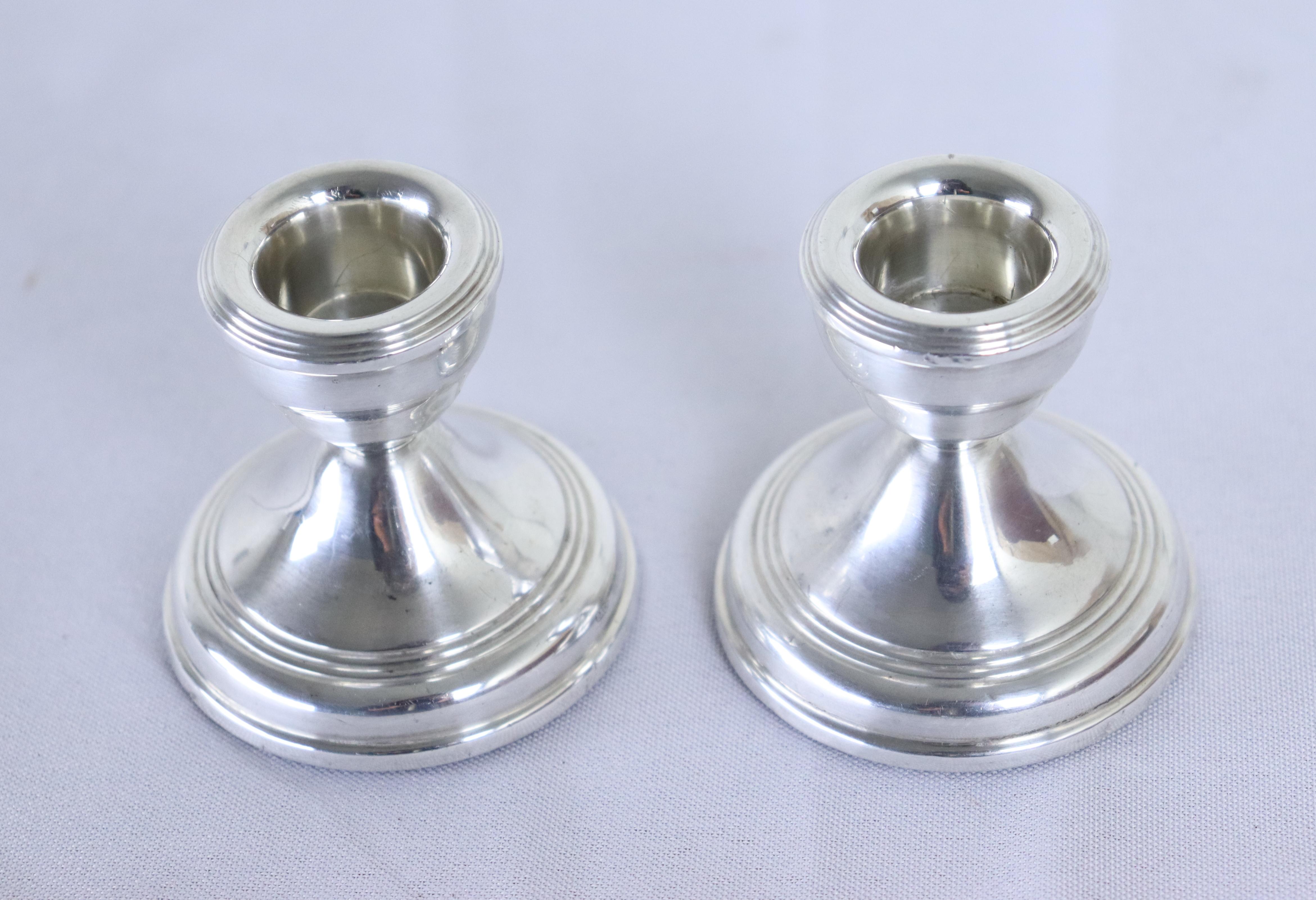 English Pair of Hallmarked Sterling Silver Candlesticks by Broadway & Co., Birmingham For Sale
