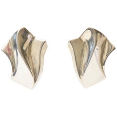 Pair of Hallmarked Tiffany Sterling Silver Sculptural Clip On Earrings