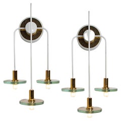 Pair of Hallogeen White Metal with Brass and Glass Wall Lights by J. Kalmar