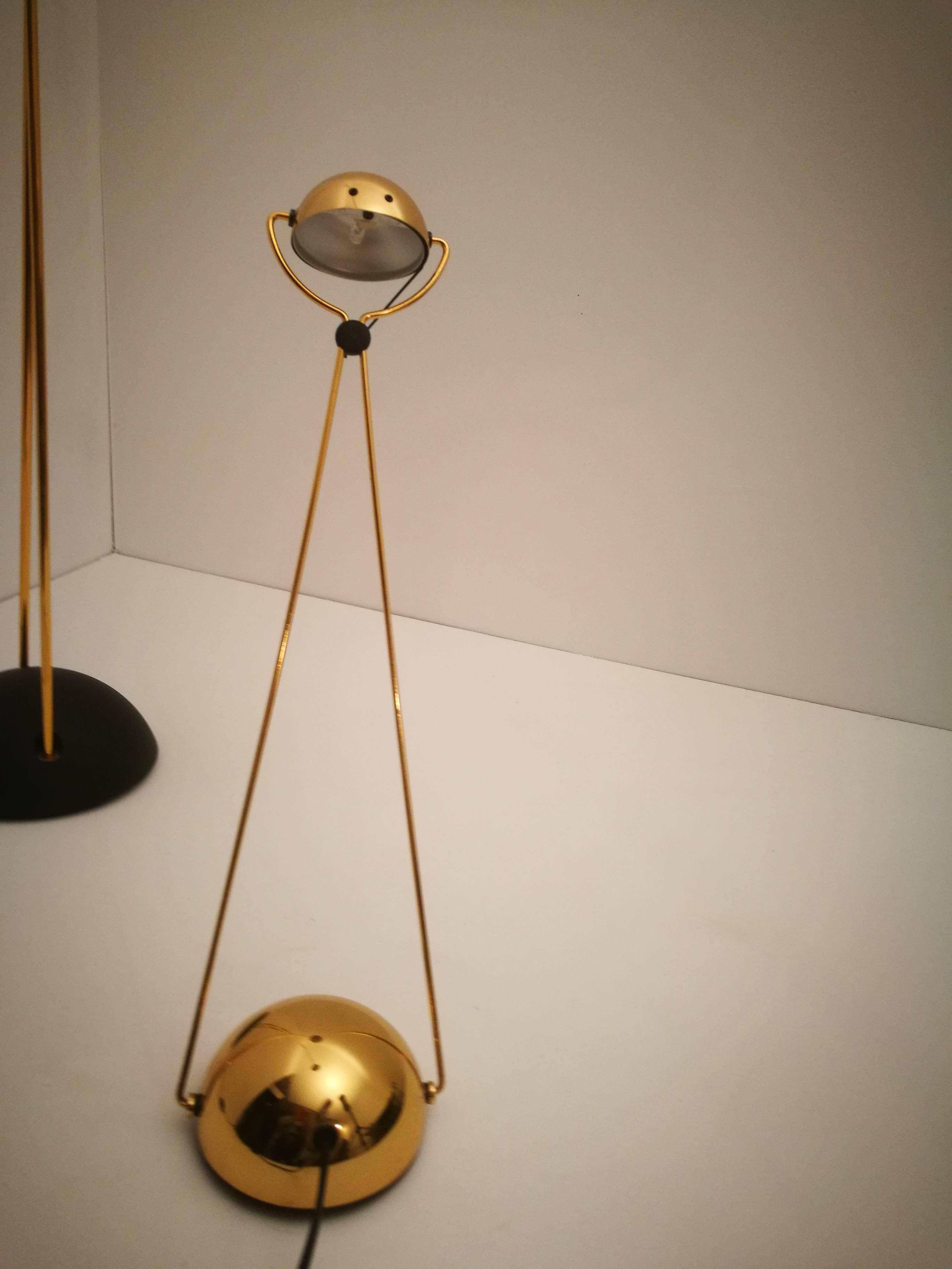 Italian Pair of Halogen Table Lamps from Stephano Cevoli Gold-Plated, 1980s, Italy