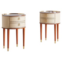 Pair of Halvdan Pettersson Leather & Mahogany Nightstands for Tibro Møbelfabrik