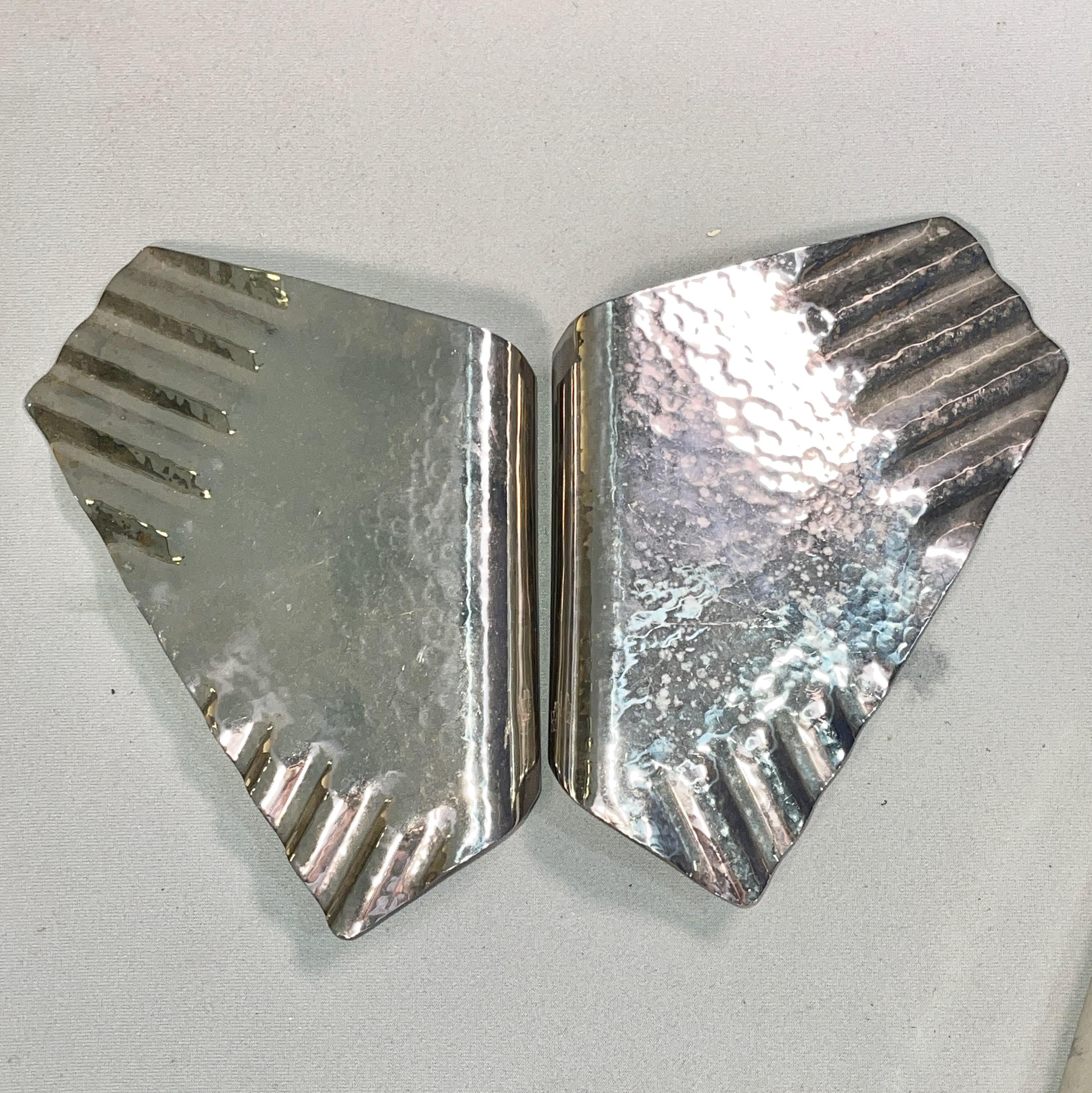 Mid-Century Modern Paire de poignées de porte en aluminium martelé x2 en vente