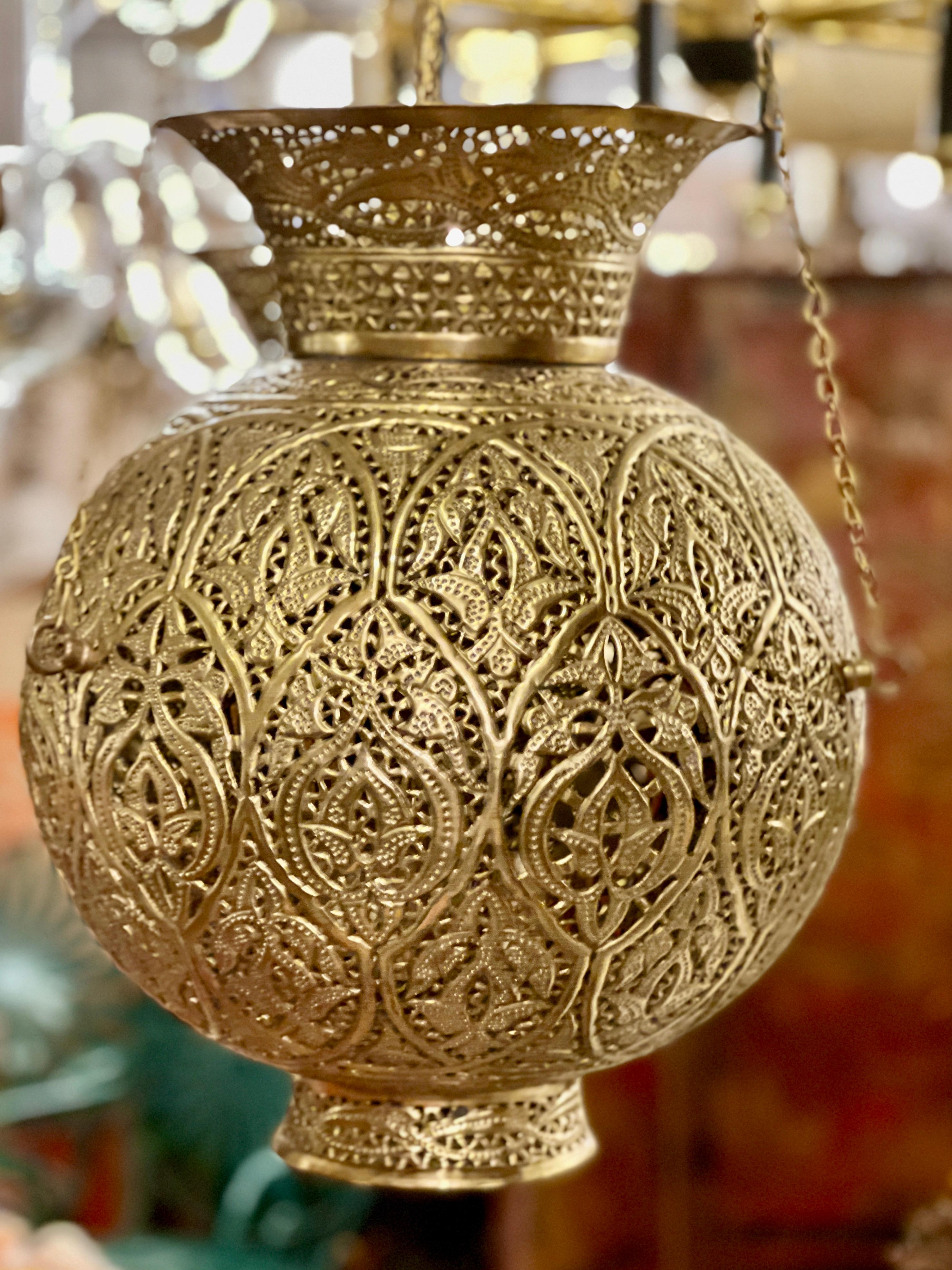Pair of Hammered and Pierced Arabesque Lanterns, Sold Individually  For Sale 4