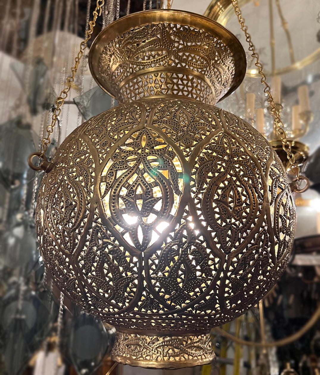 Pair of Hammered and Pierced Arabesque Lanterns, Sold Individually  For Sale 1