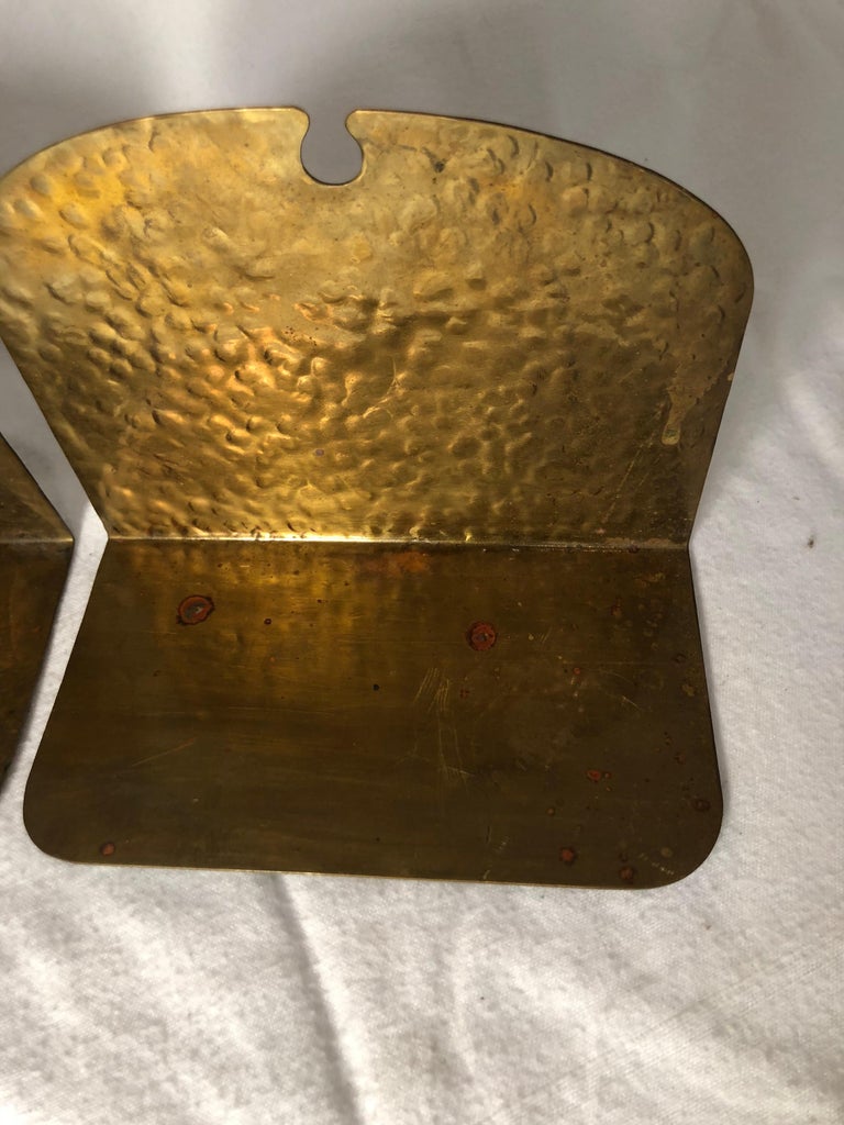 Pair of Hammered Brass Arts and Crafts Bookends by Frost For Sale at