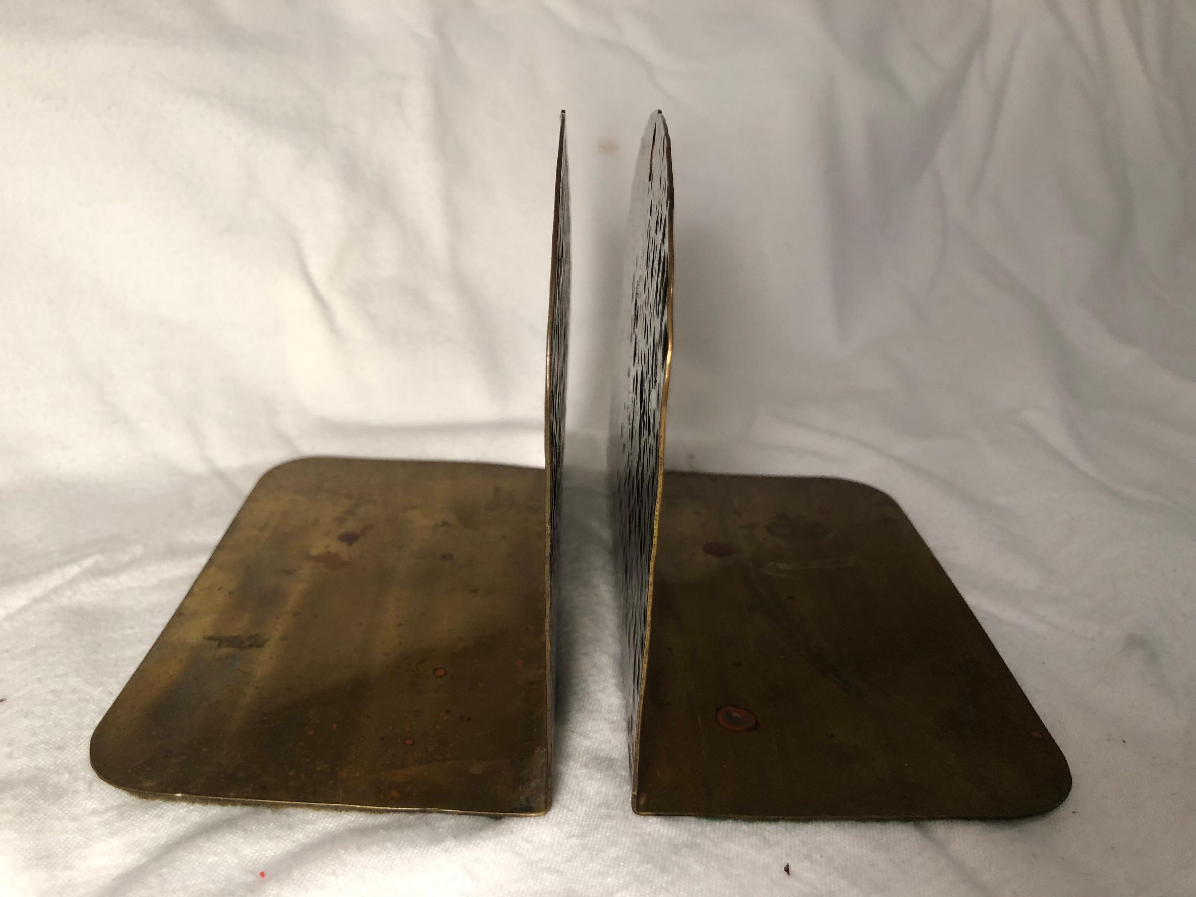 Pair of Hammered Brass Arts and Crafts Bookends by Frost For Sale 3