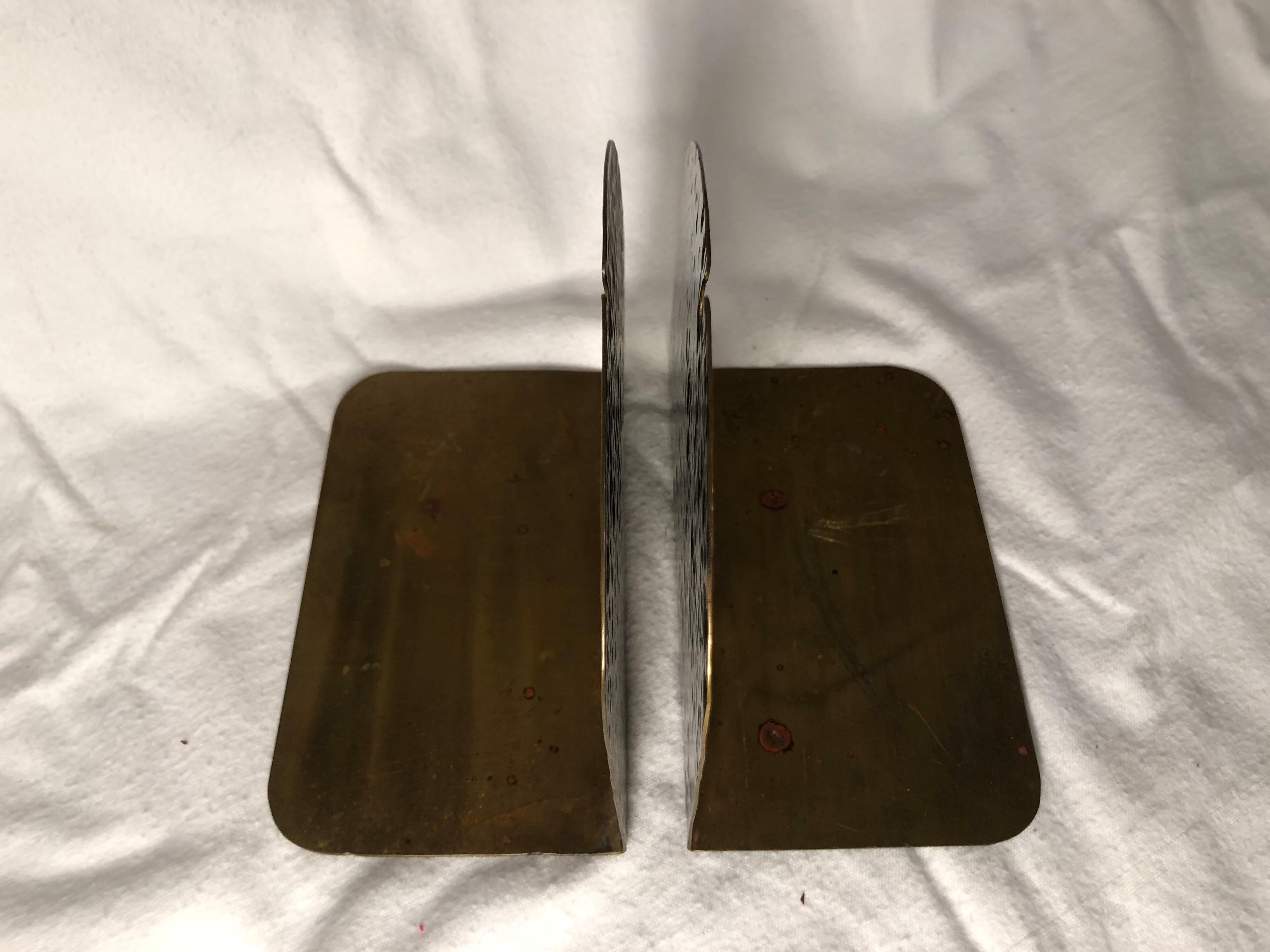 Pair of Hammered Brass Arts and Crafts Bookends by Frost For Sale 4