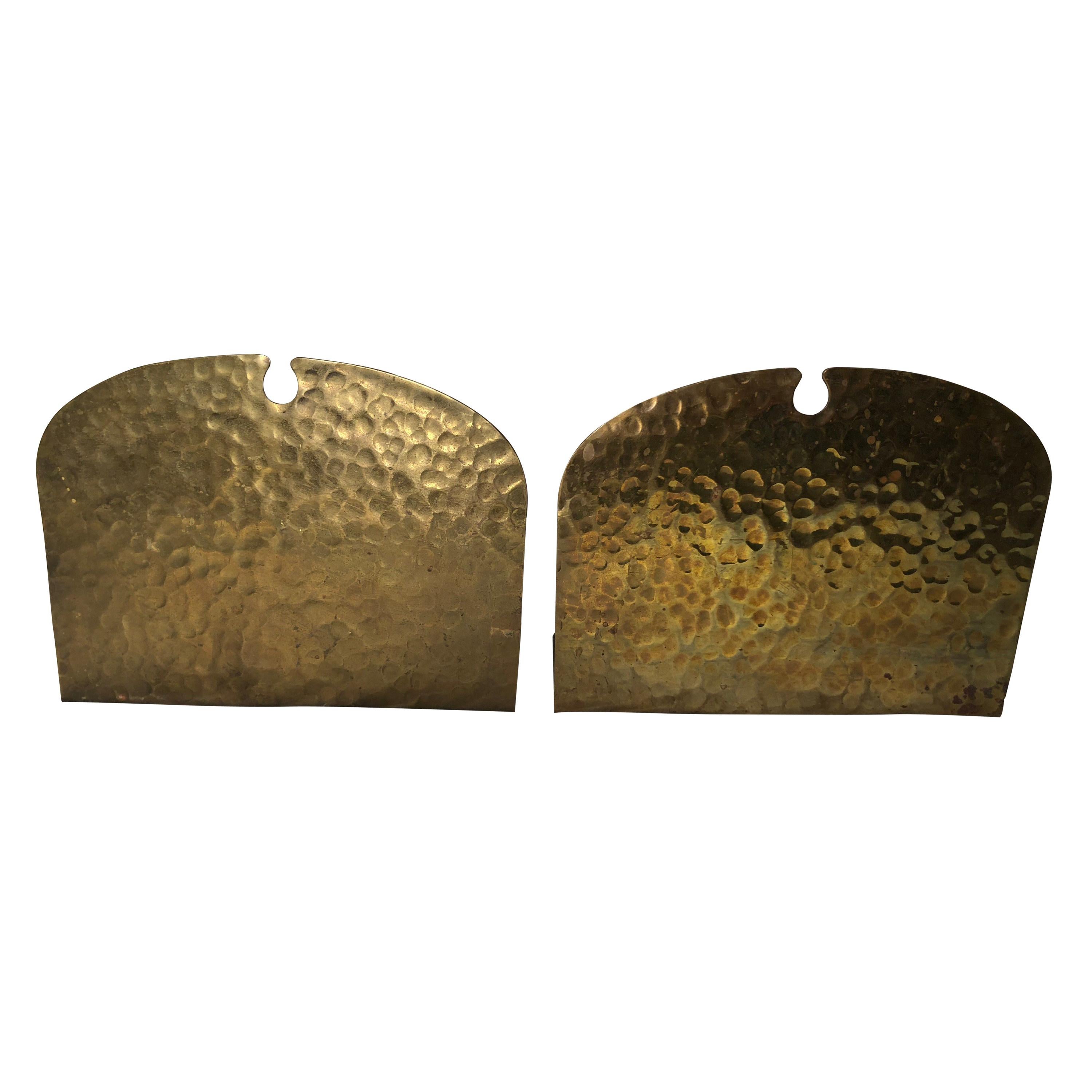 Pair of Hammered Brass Arts and Crafts Bookends by Frost For Sale