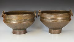 Pair of Hammered Brass Cache Pot or Jardinere