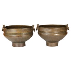 Pair of Hammered Brass Cache Pot or Jardinere