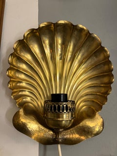 Pair of Hammered Brass Shell Wall Lamps 1950s