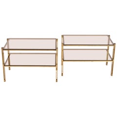 Vintage Pair of Hammered Brass Side Tables Attributed to Osvaldo Borsani, circa 1958