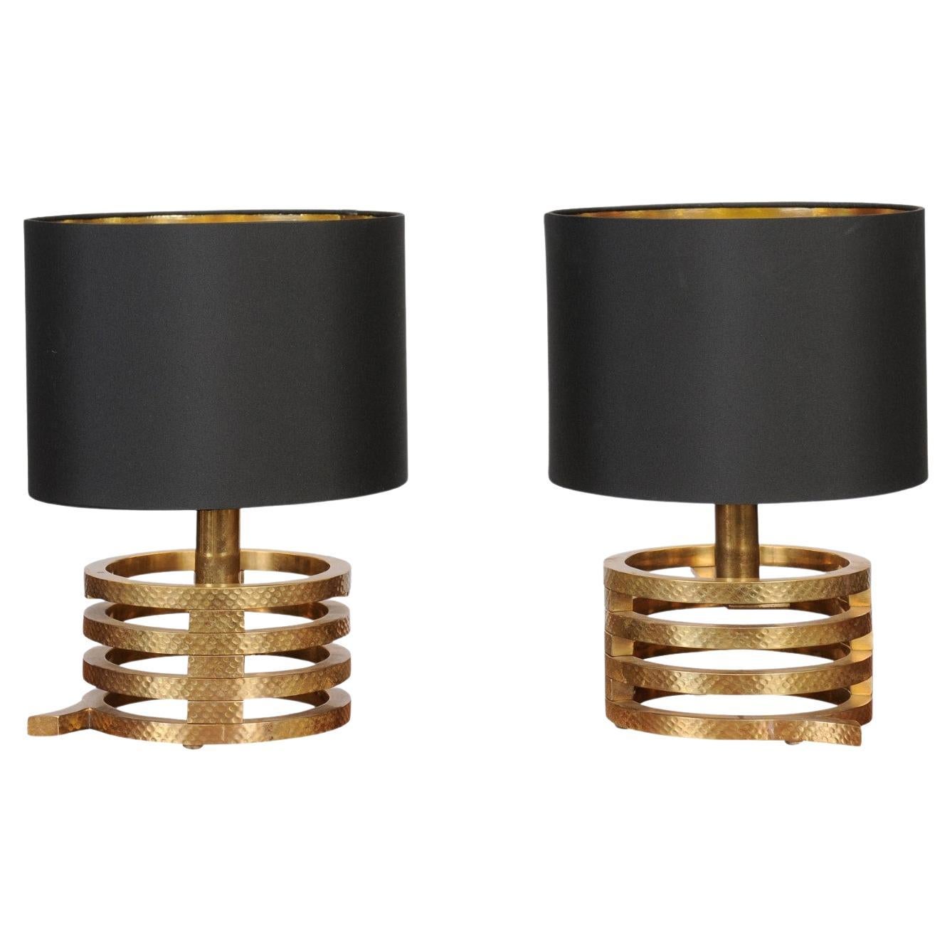 Pair of Hammered Brass Table Lamps