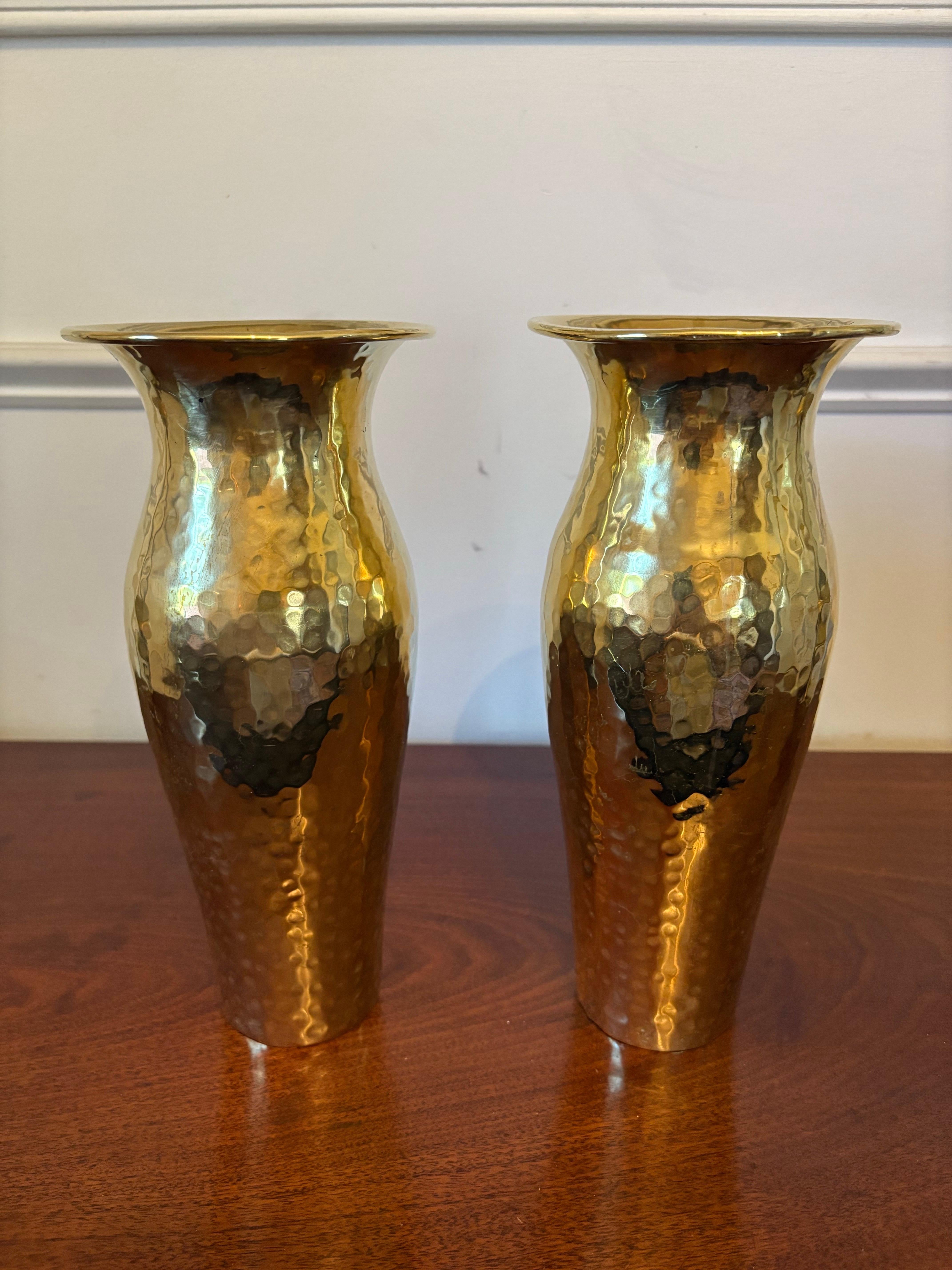 Pair of Hammered Brass Vases, Mid 20th Century For Sale 1