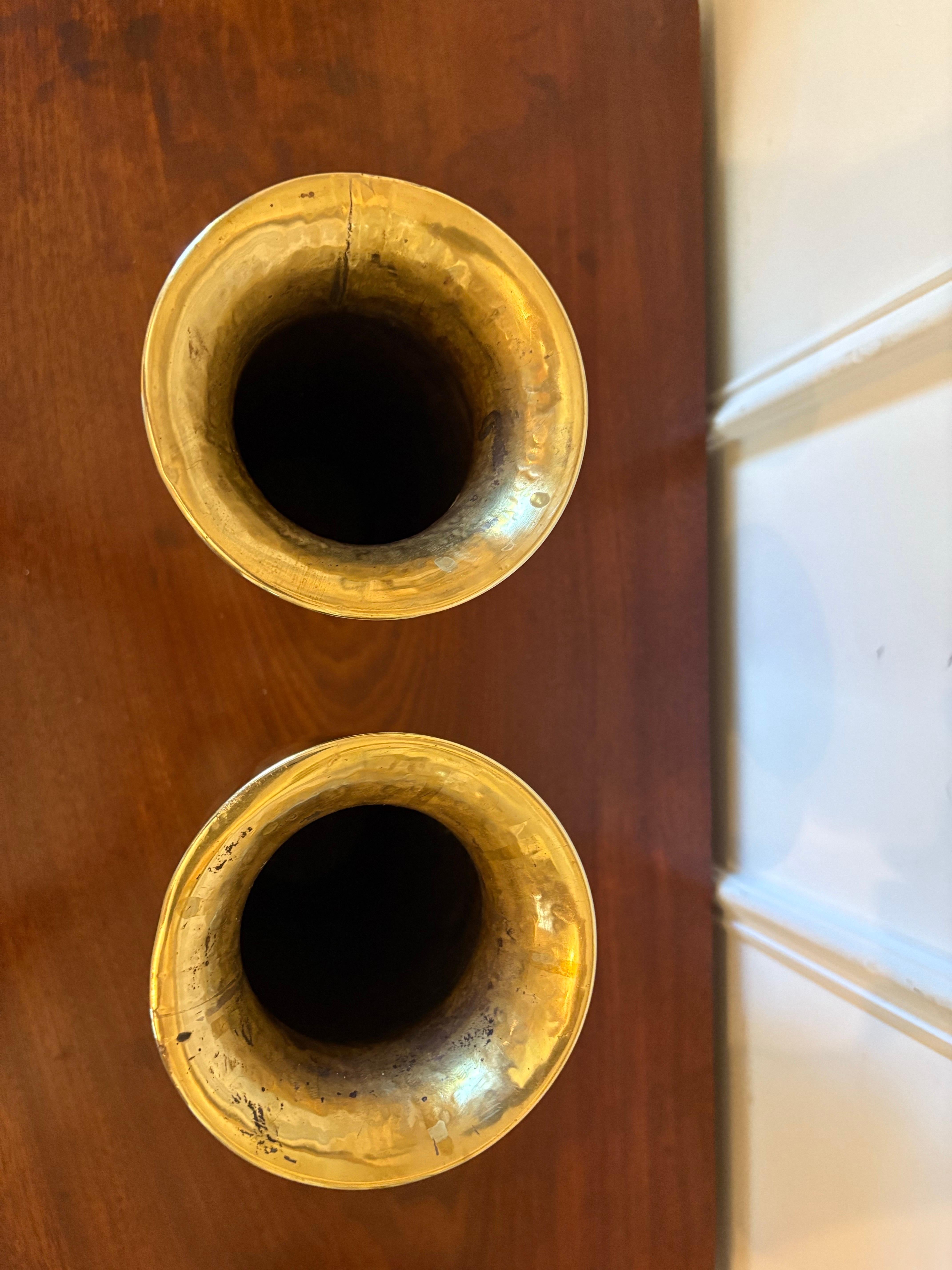 Pair of Hammered Brass Vases, Mid 20th Century For Sale 2