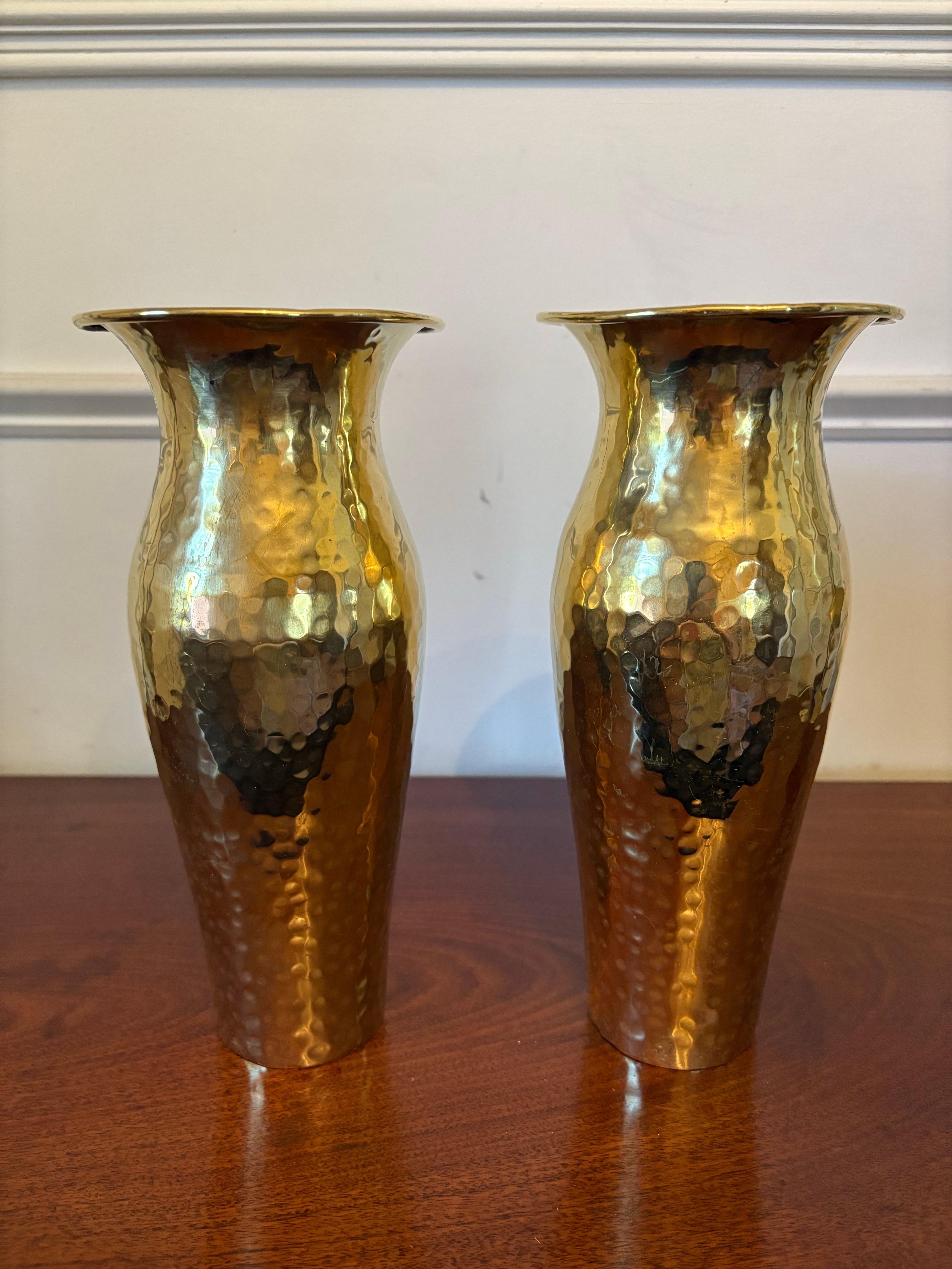 Pair of Hammered Brass Vases, Mid 20th Century For Sale 4