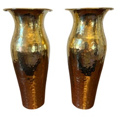 Pair of Hammered Brass Vases, Mid 20th Century