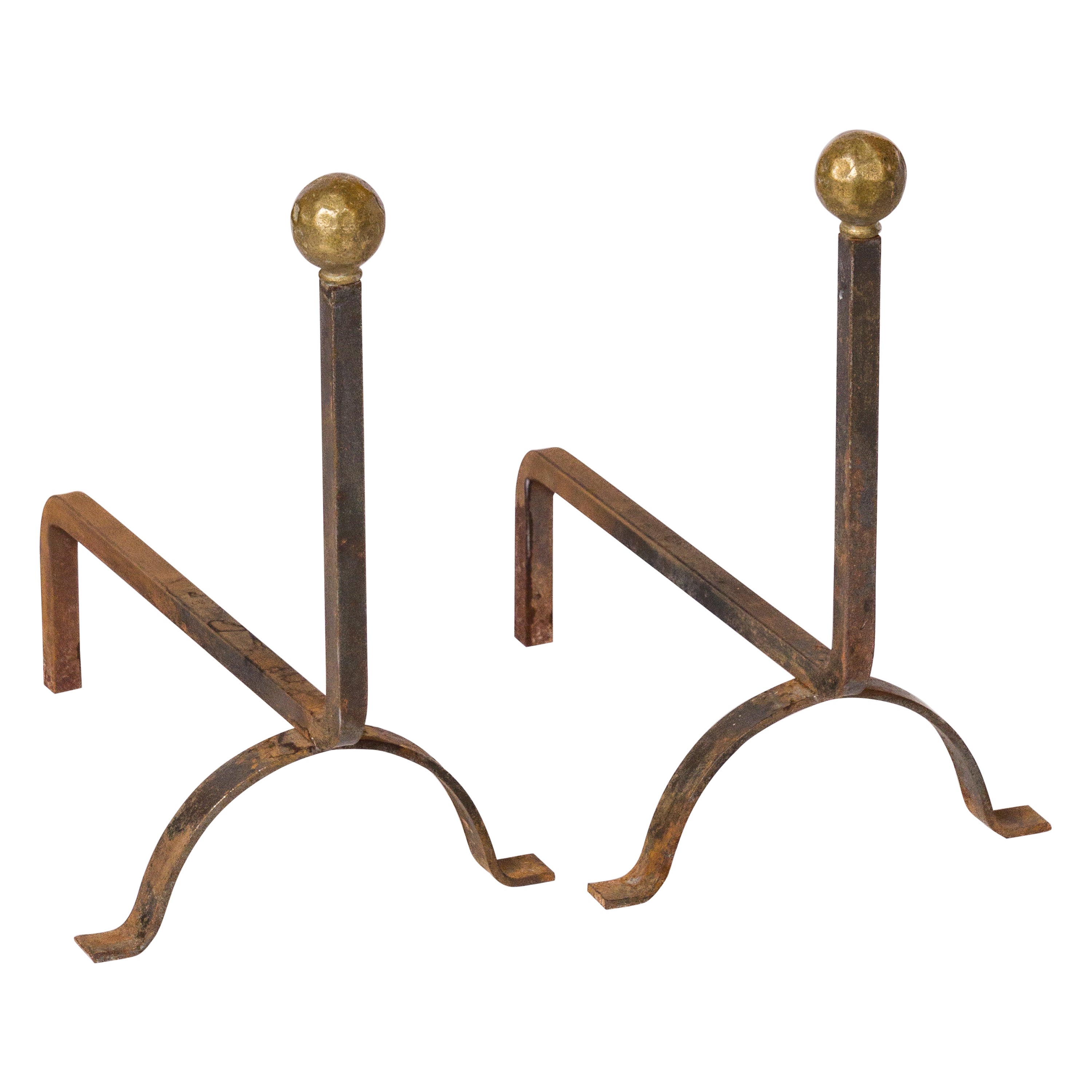Coppia di Andirons in bronzo martellato e ferro battuto - Francia, anni '80