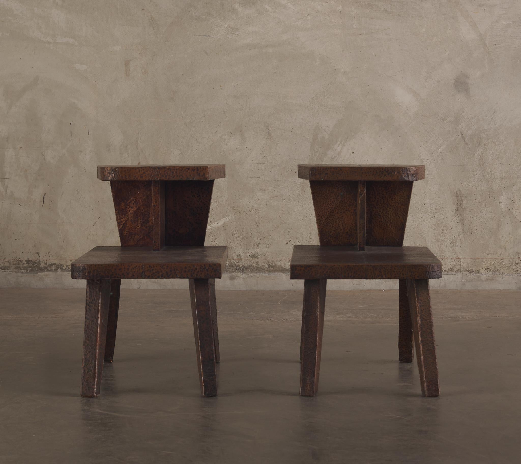 Unknown Pair of Hammered Copper 2-Tier End Tables