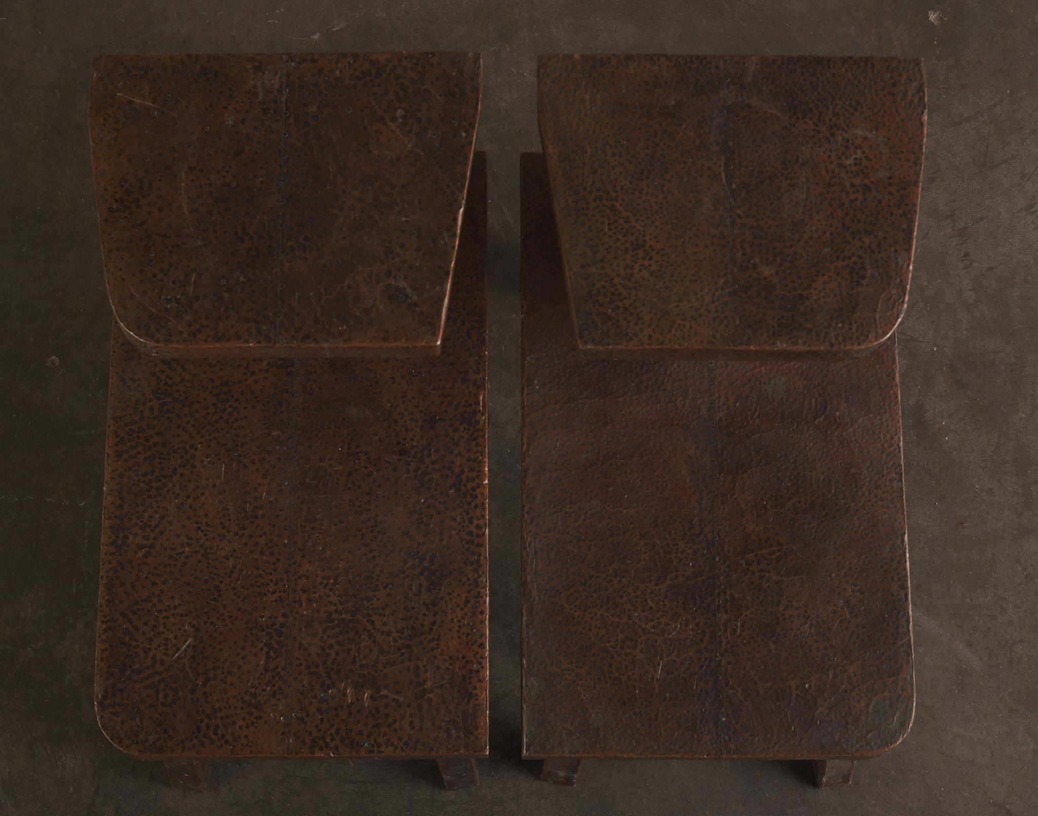 Pair of Hammered Copper 2-Tier End Tables 2