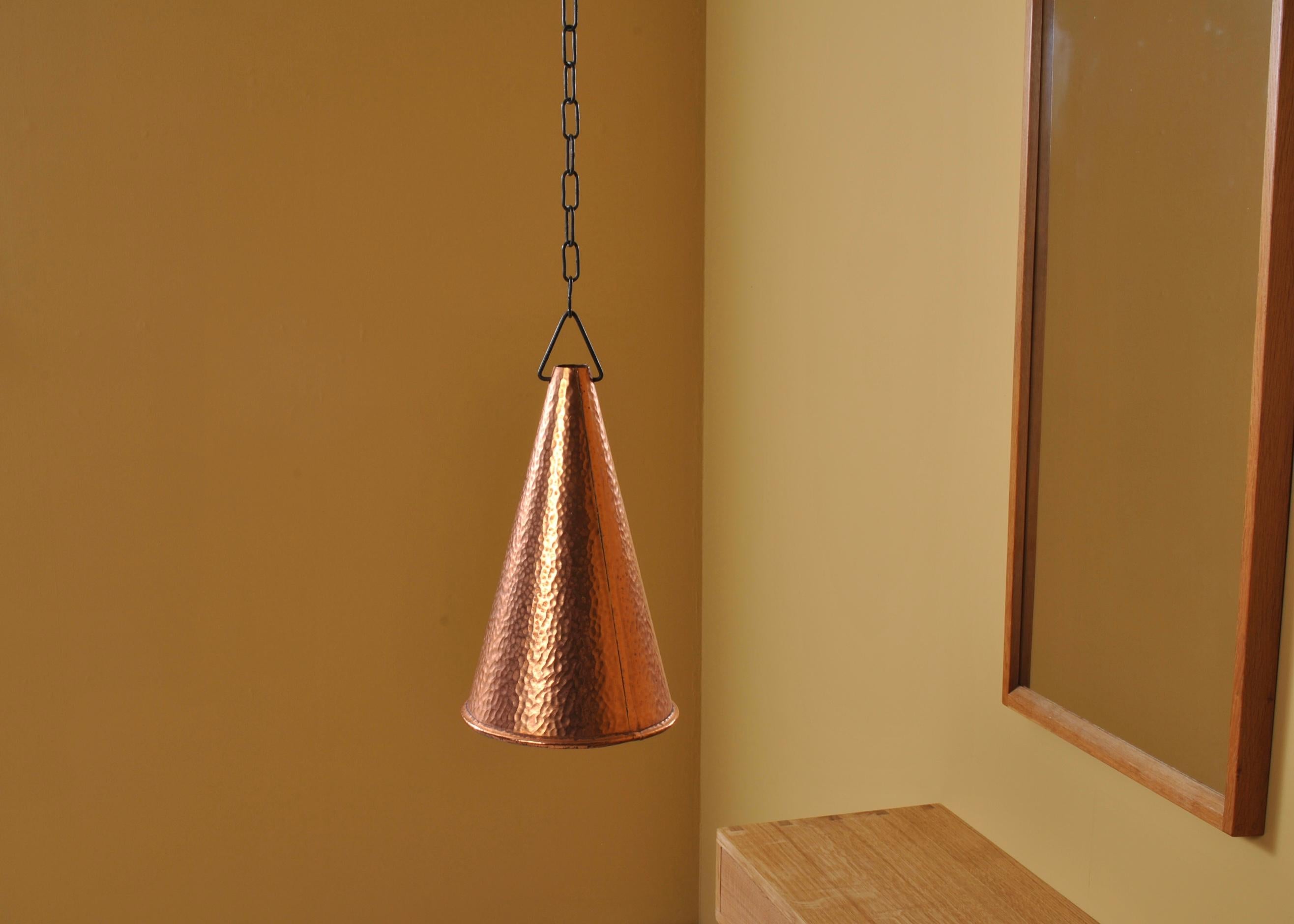 20th Century Pair of Hammered Copper Pendant Shades, Denmark
