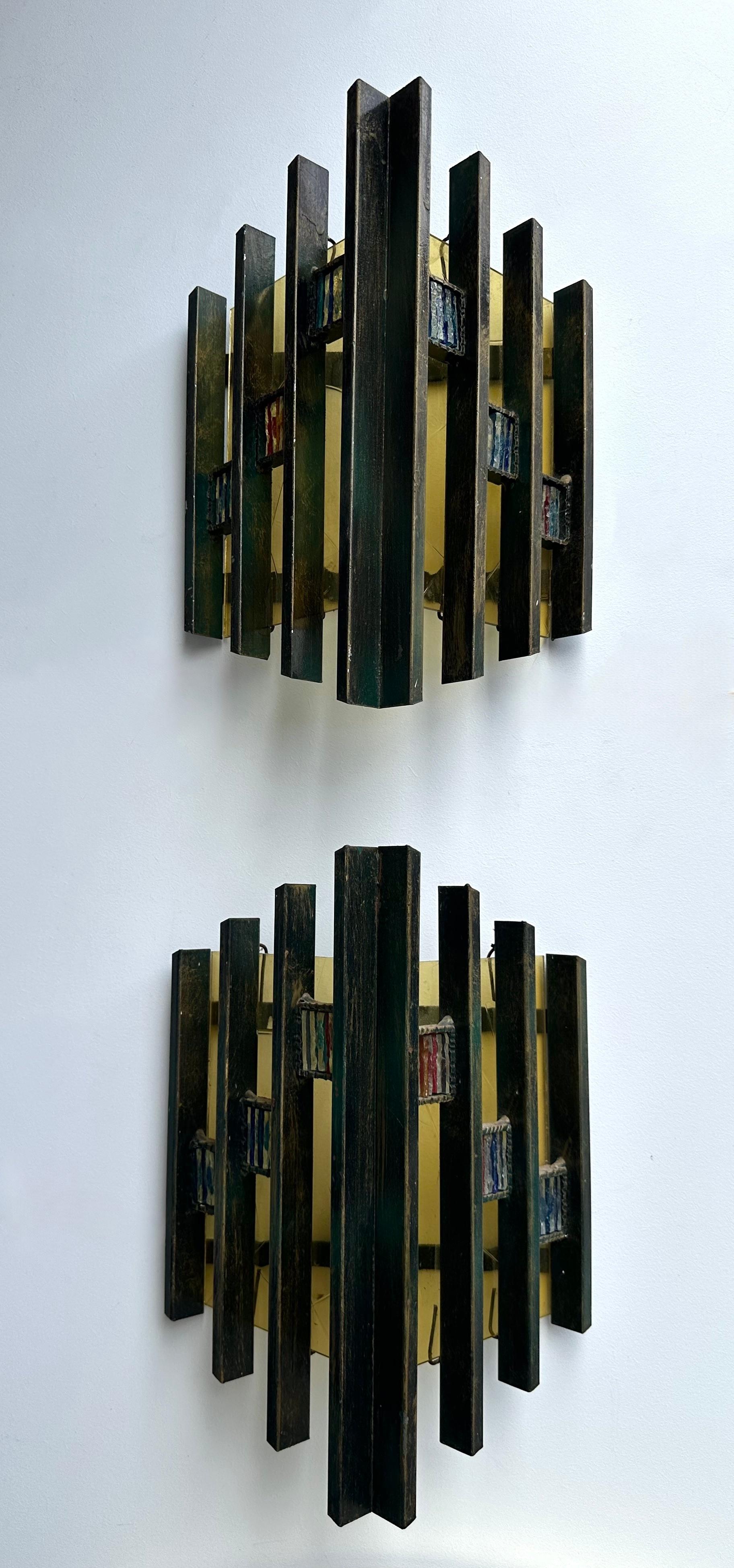 Paire d'appliques en verre martelé et en fer doré par Biancardi, Italie, années 1970 en vente 5