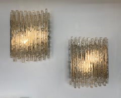 Pair of Hammered Glass Ice Sconces by Poliarte, Italy, 1970s