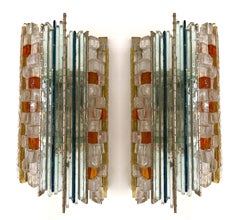 Pair of Hammered Glass Silver Iron Sconces by Biancardi, Italy, 1970s
