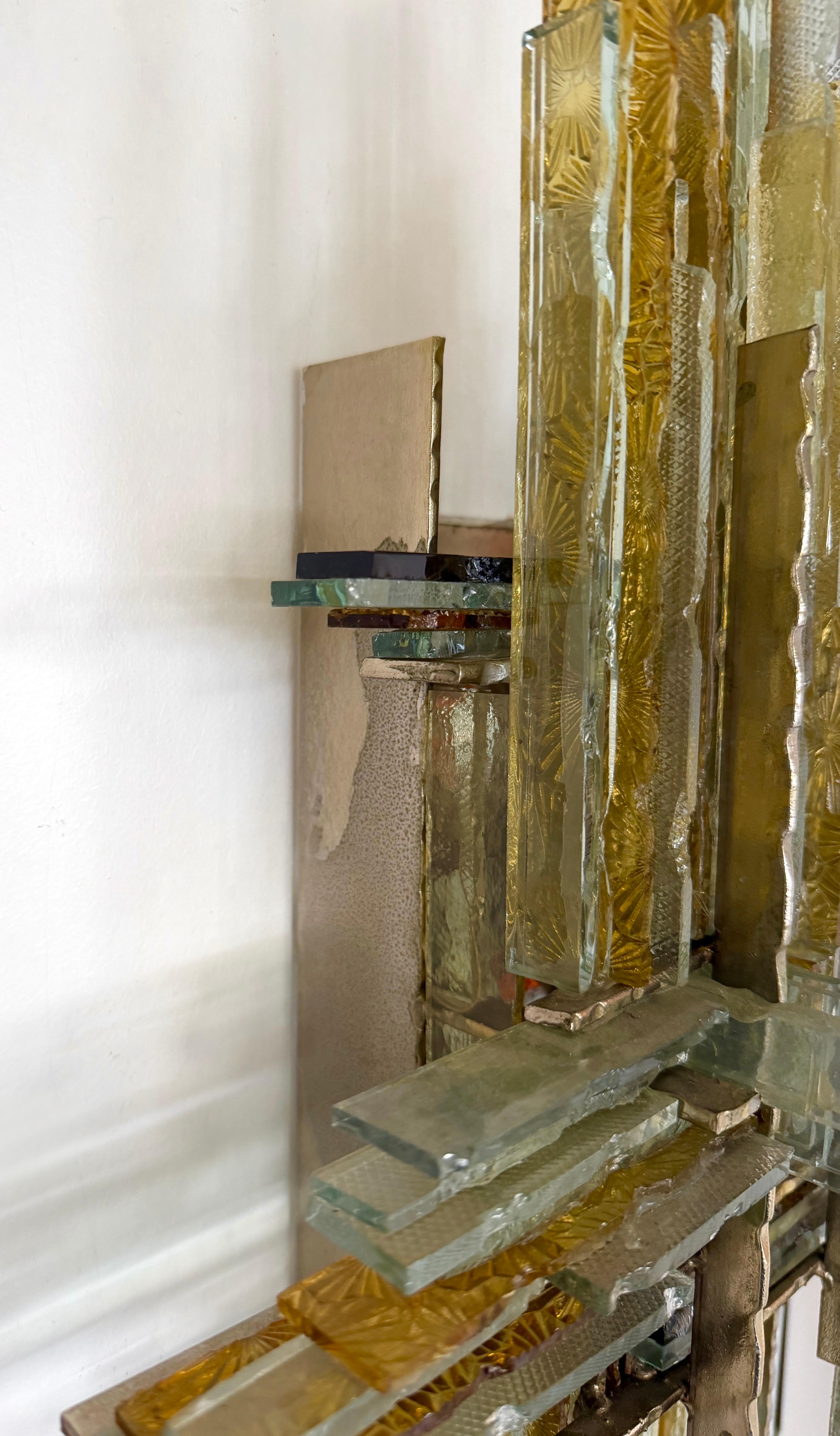 Paire d'appliques en verre martelé et en fer forgé par Biancardi, Italie, années 1970 en vente 2