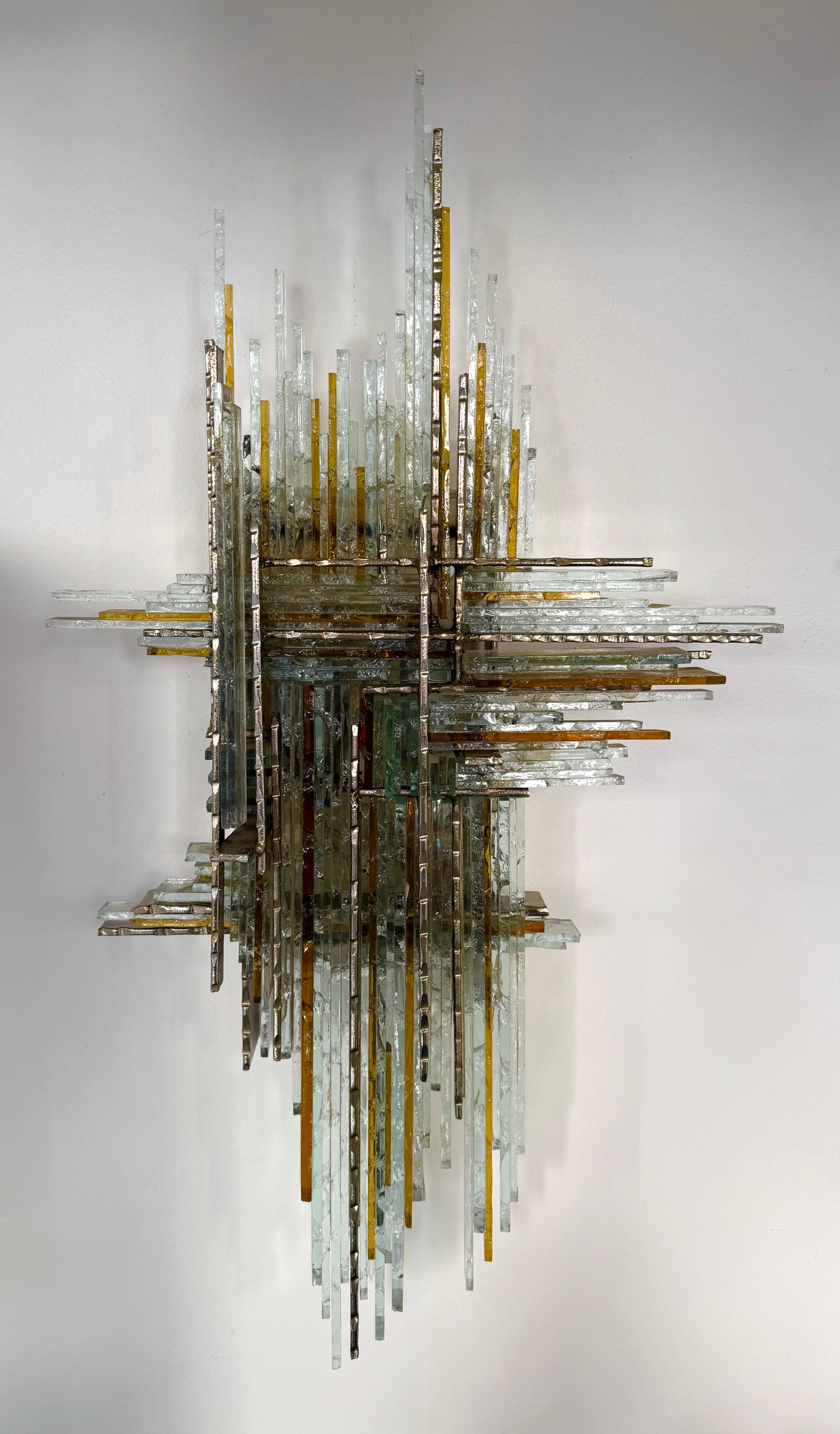 Paire d'appliques en verre martelé et en fer forgé par Biancardi, Italie, années 1970 en vente 3