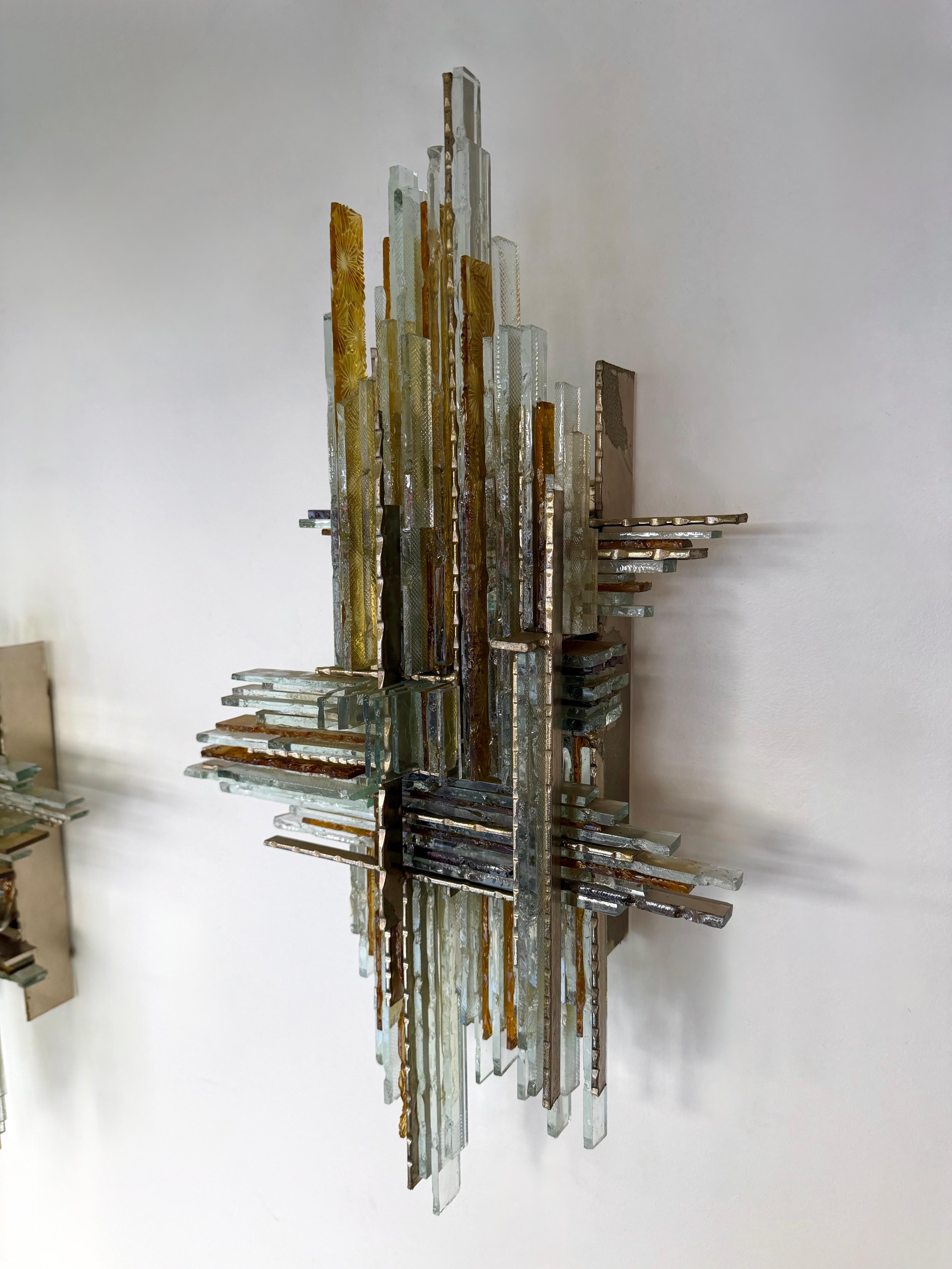 Paire d'appliques en verre martelé et en fer forgé par Biancardi, Italie, années 1970 en vente 4