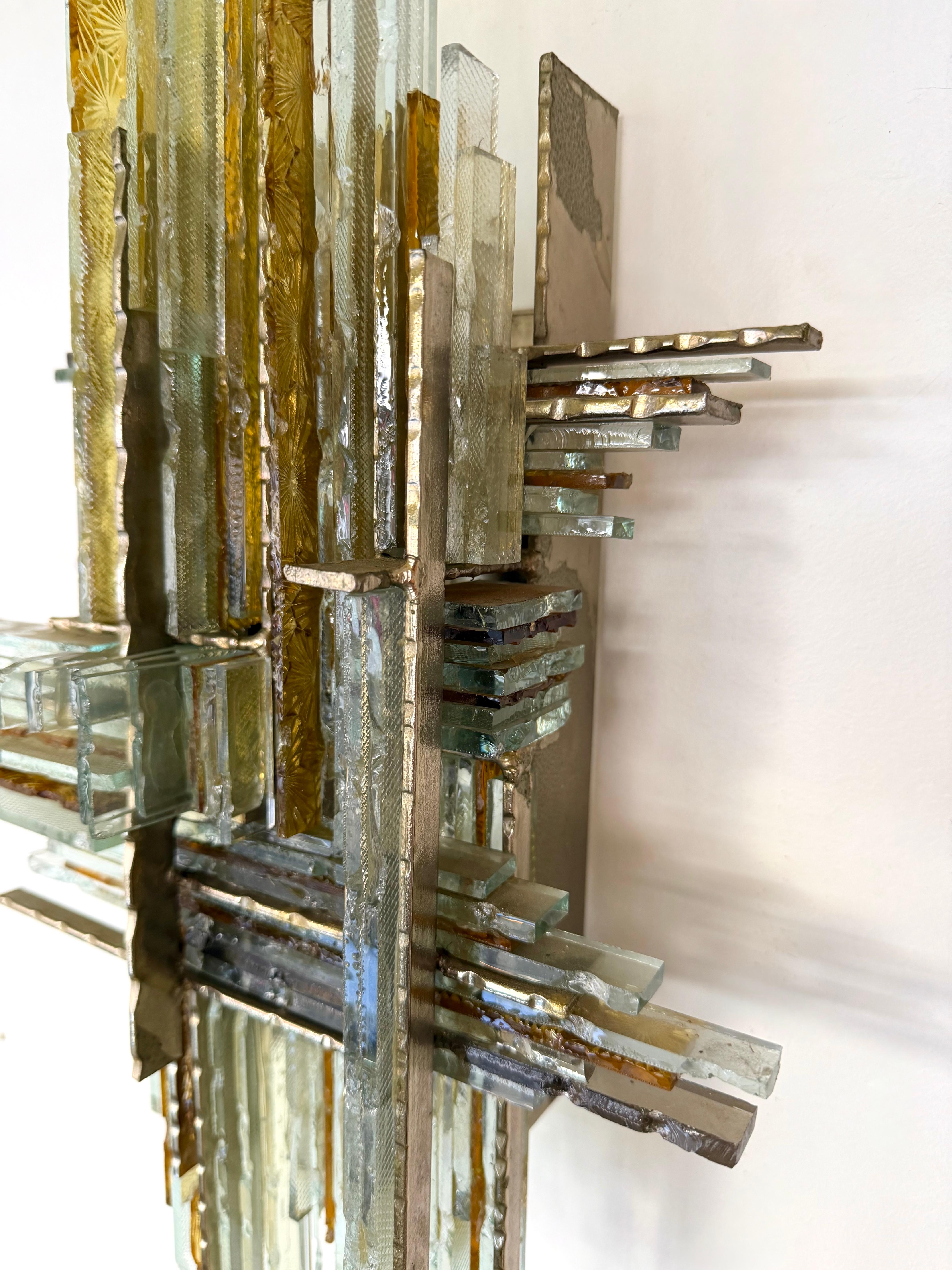 Paire d'appliques en verre martelé et en fer forgé par Biancardi, Italie, années 1970 en vente 5