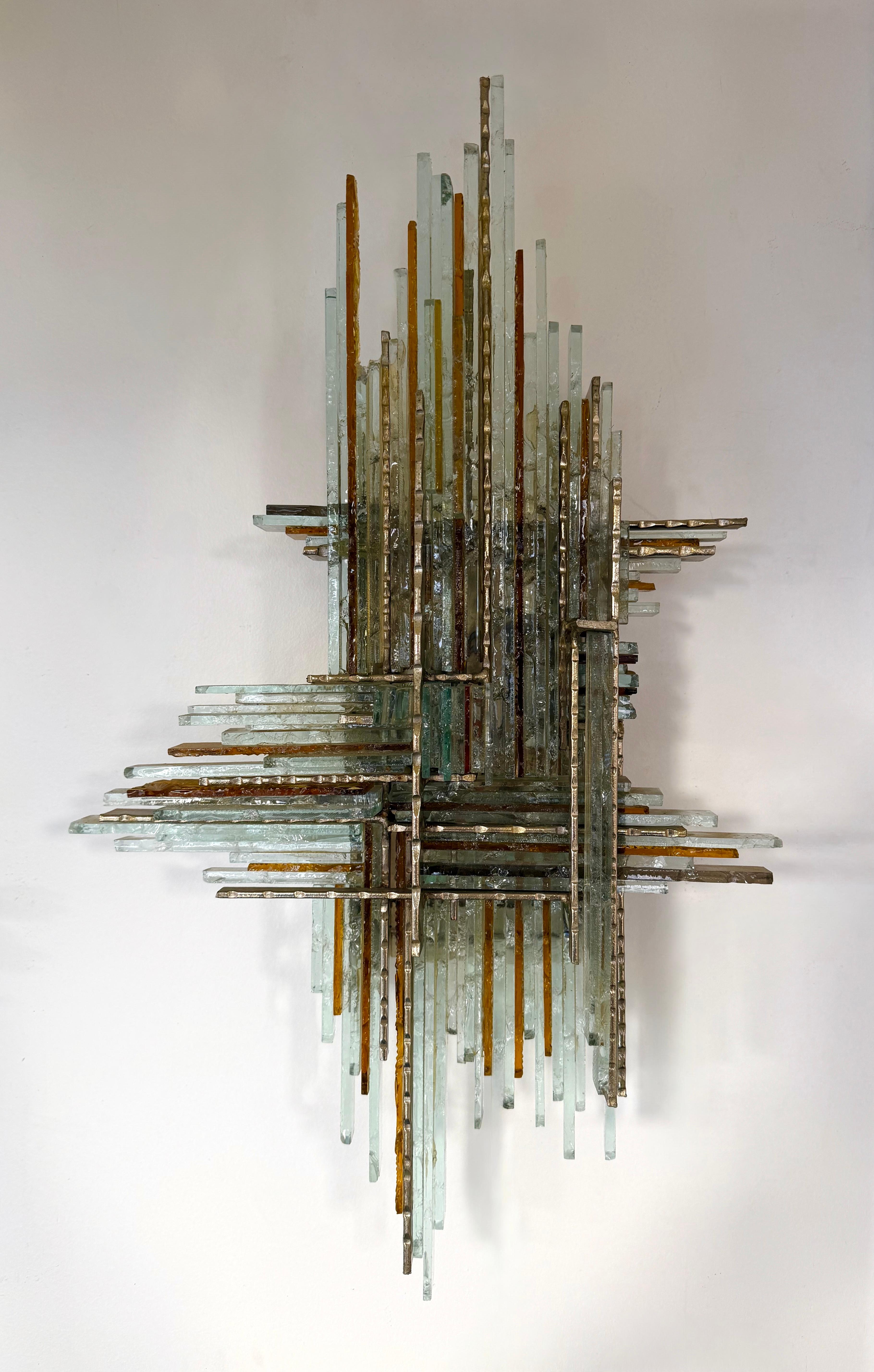 Paire d'appliques en verre martelé et en fer forgé par Biancardi, Italie, années 1970 en vente 7