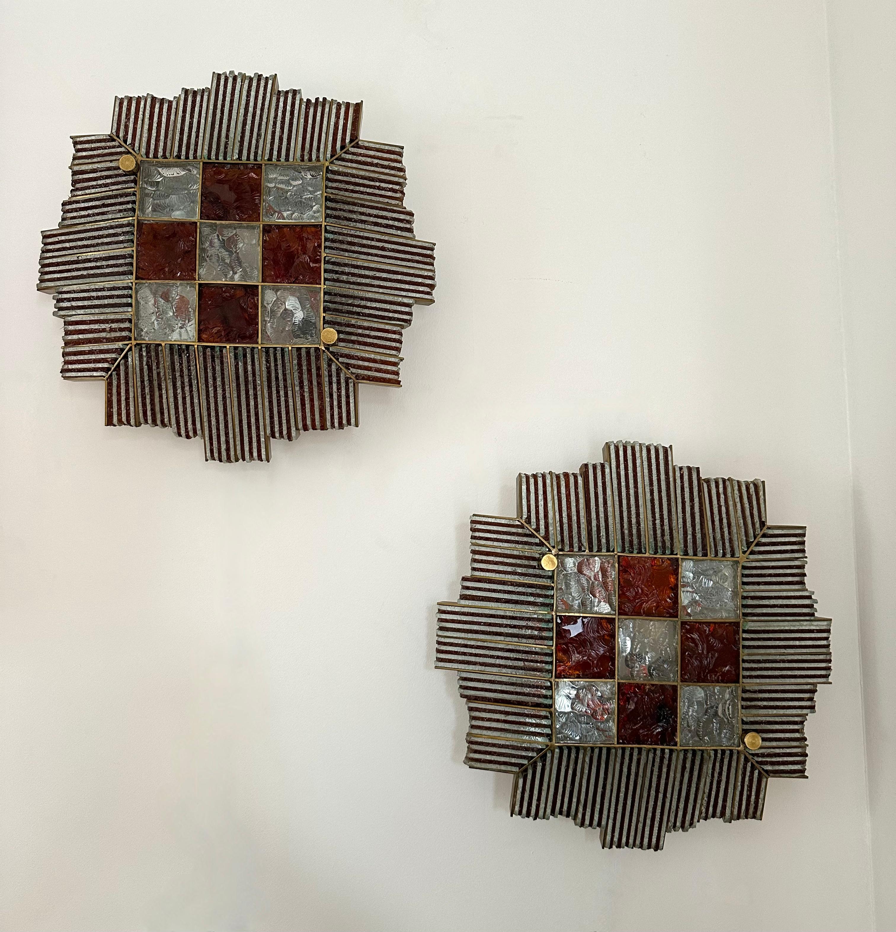 Brutalisme Paire d'appliques en fer forgé martelé de Biancardi Jordan, Italie, 1970 en vente