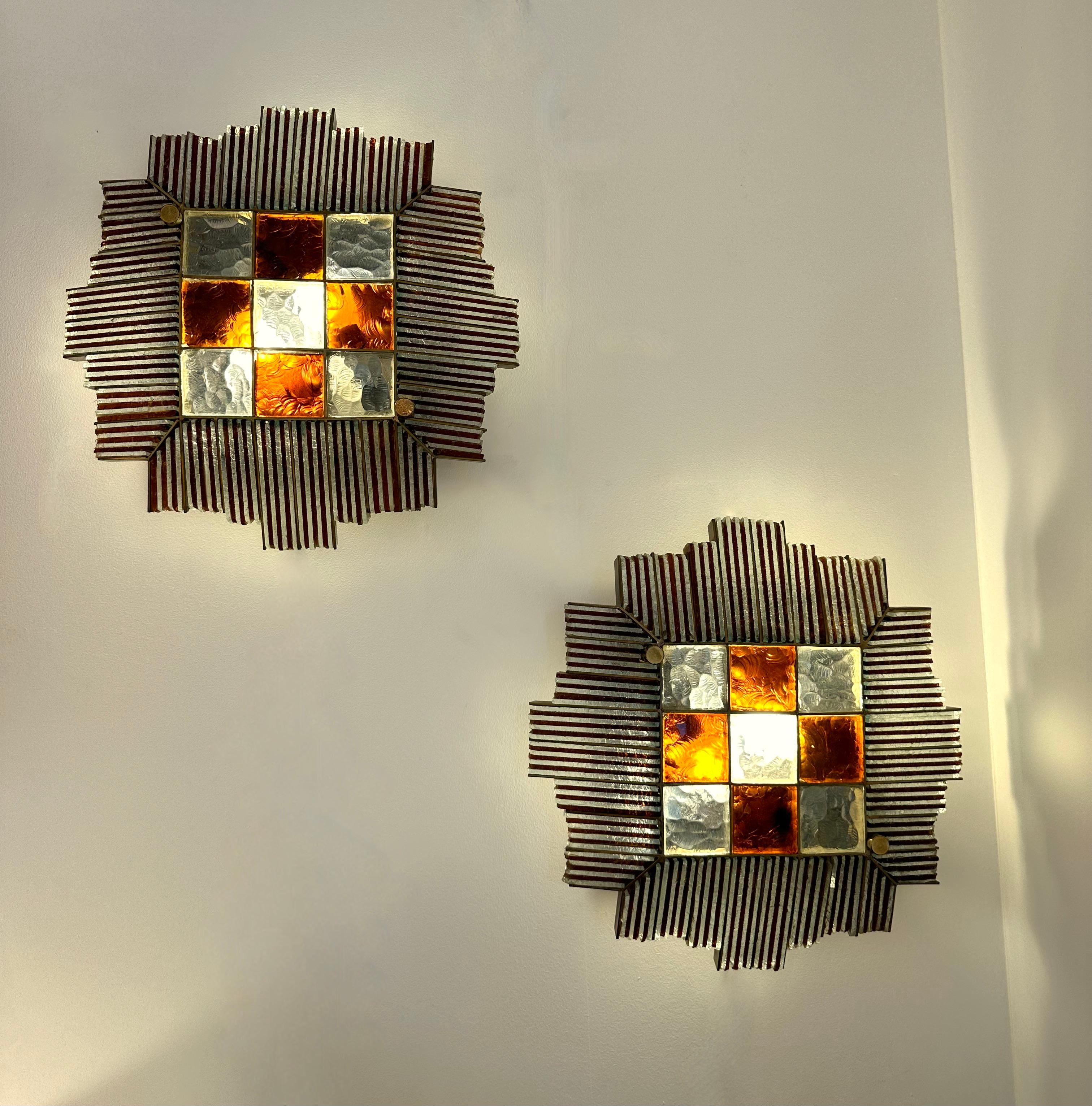 italien Paire d'appliques en fer forgé martelé de Biancardi Jordan, Italie, 1970 en vente