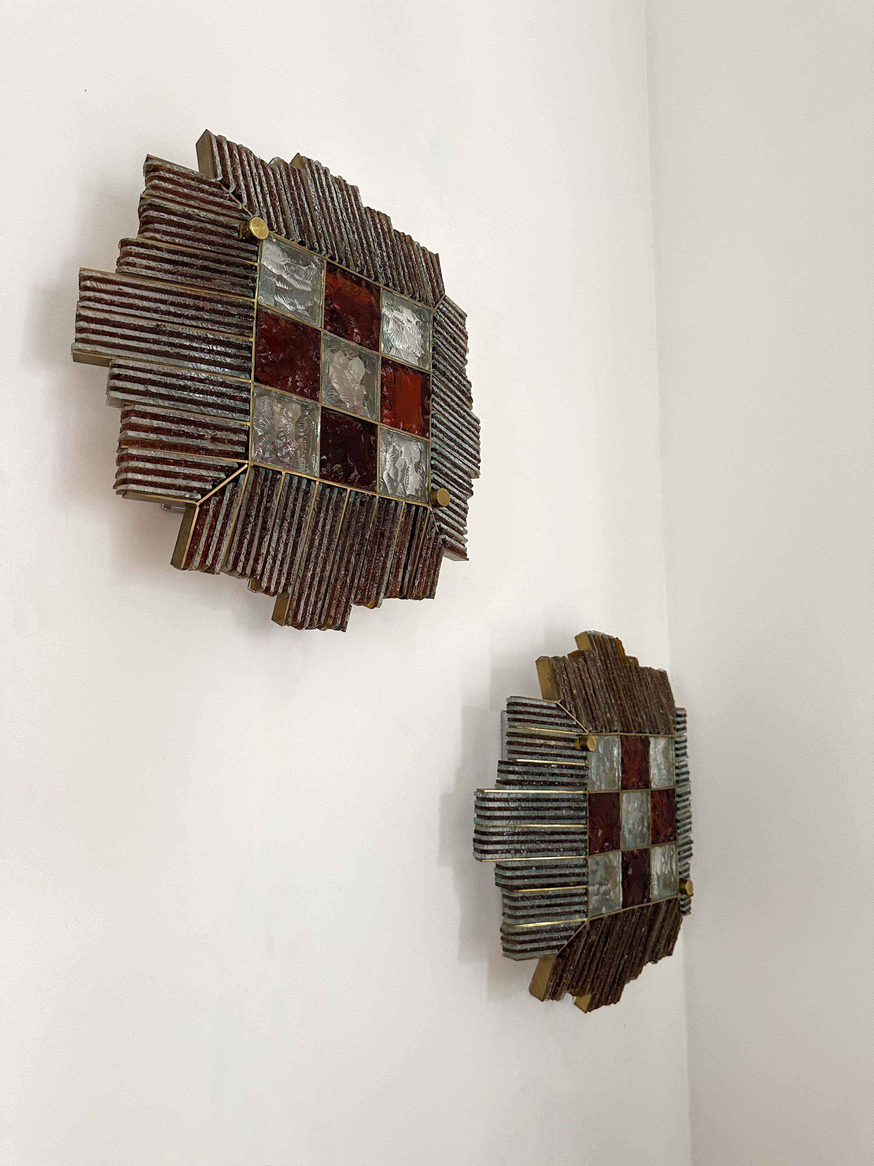 Fin du 20e siècle Paire d'appliques en fer forgé martelé de Biancardi Jordan, Italie, 1970 en vente