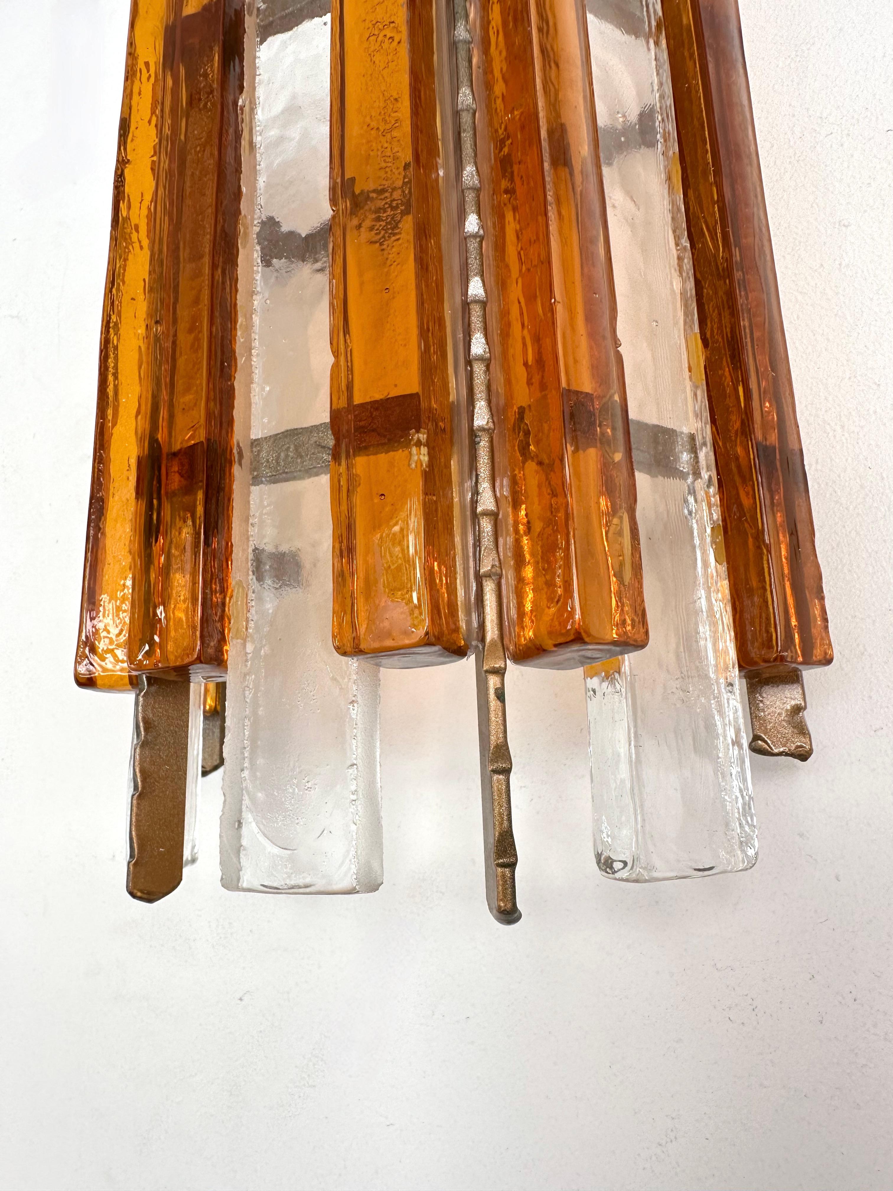 Pair of Hammered Glass Wrought Iron Sconces by Longobard, Italy, 1970s For Sale 4