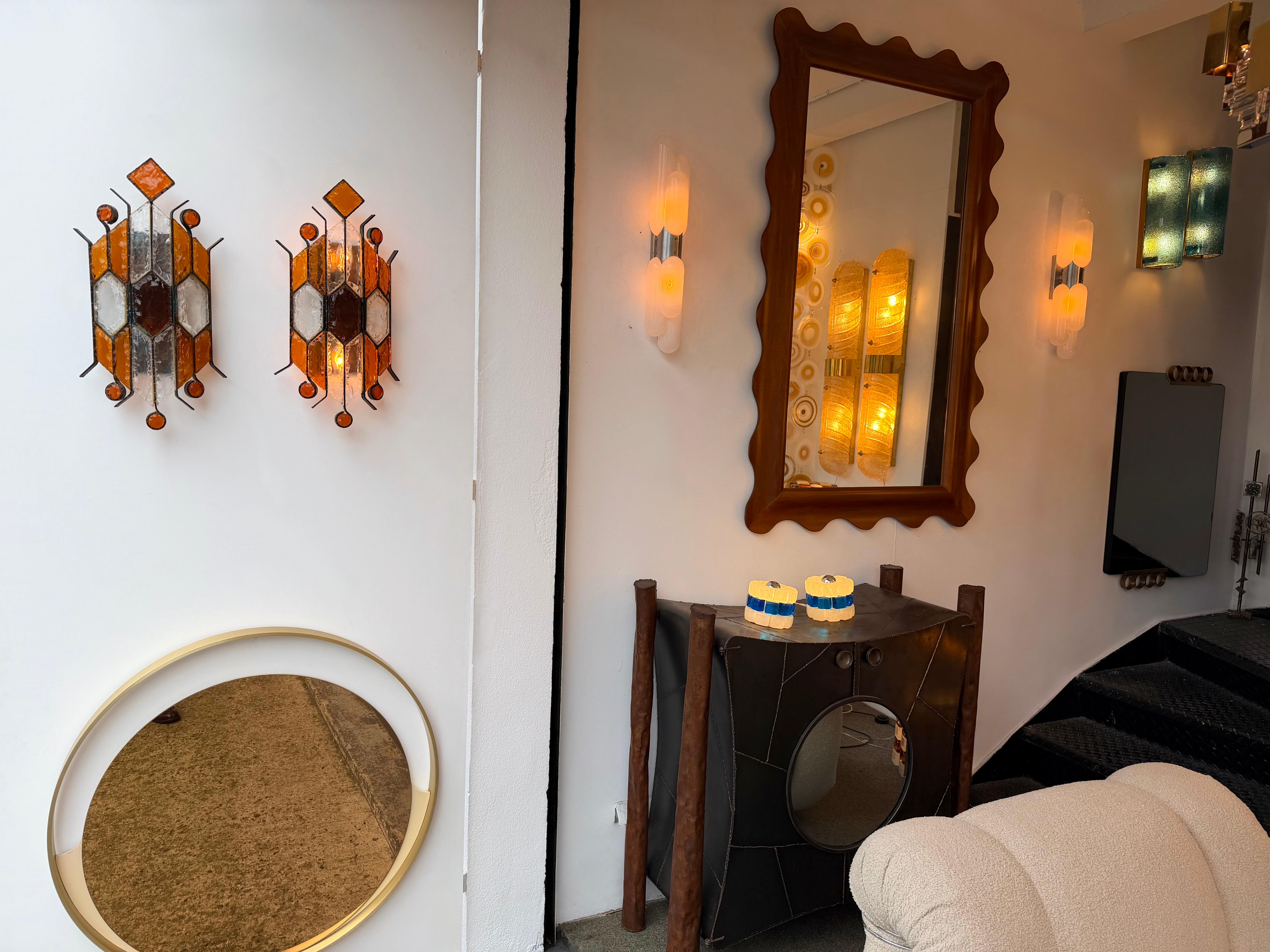 Pareja de candelabros de hierro forjado con vidrio martillado de Longobard, Italia, años 70 en venta 4