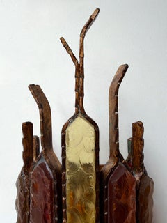 Pair of Hammered Glass Wrought Iron Sconces by Longobard, Italy, 1970s