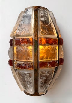 Paar schmiedeeiserne Wandleuchter aus gehämmertem Glas von Longobard, Italien, 1970er Jahre