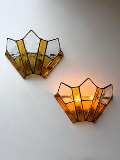Paire d'appliques en fer forgé et verre martelé de Longobard, Italie, 1970