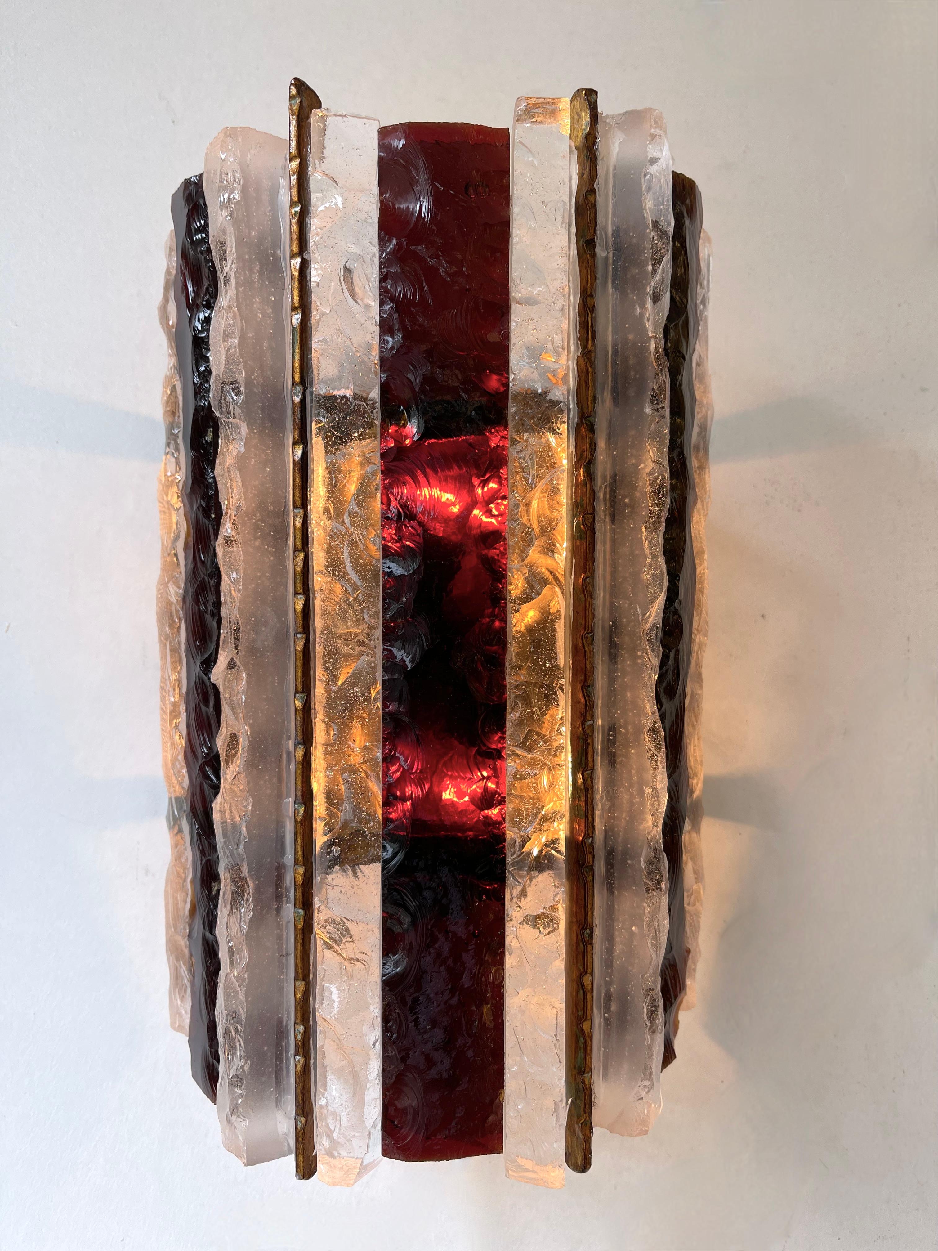 italien Paire d'appliques en fer forgé et verre martelé de Longobard, Italie, 1970 en vente