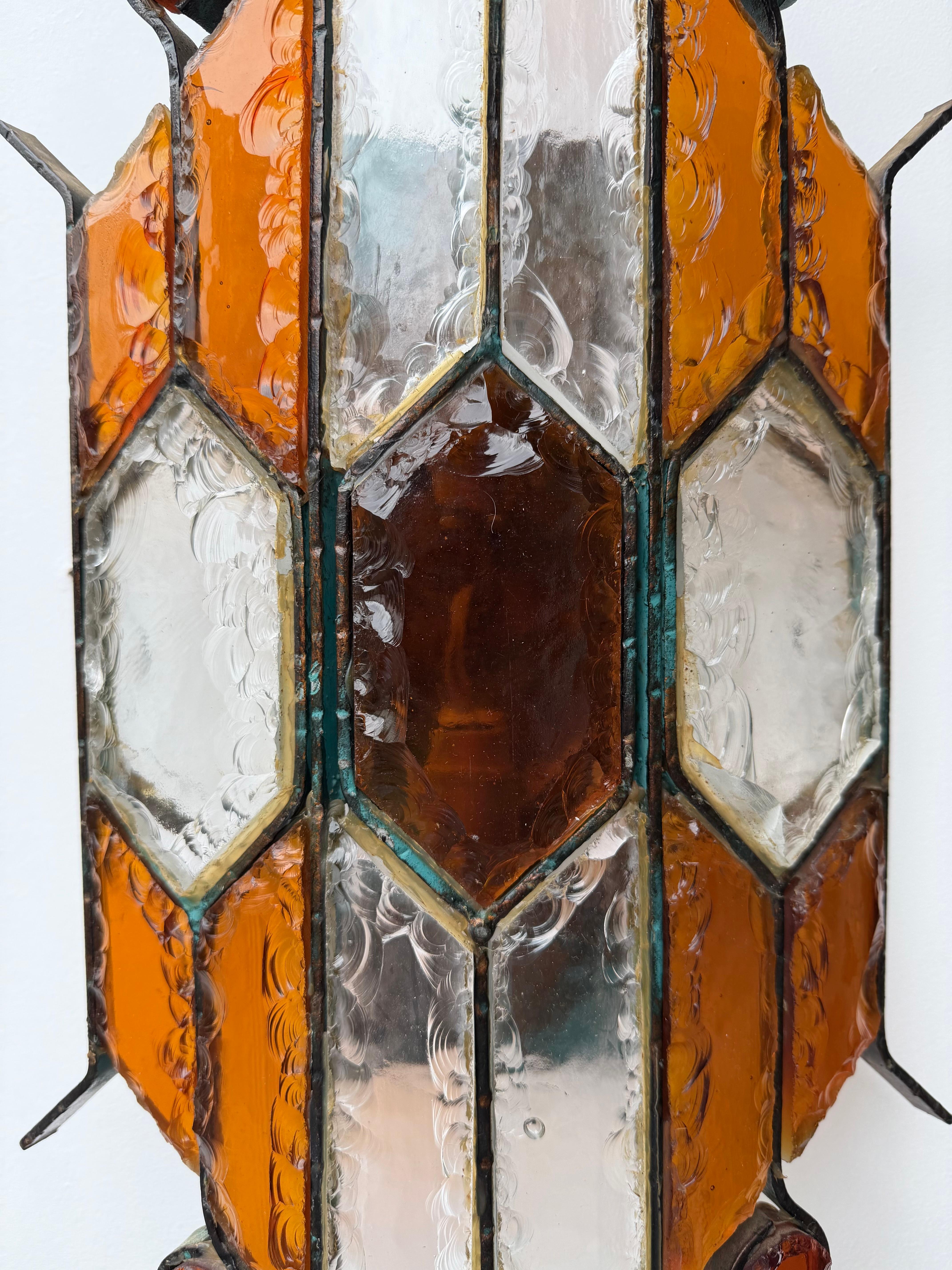 Pareja de candelabros de hierro forjado con vidrio martillado de Longobard, Italia, años 70 en Bueno estado para la venta en SAINT-OUEN, FR