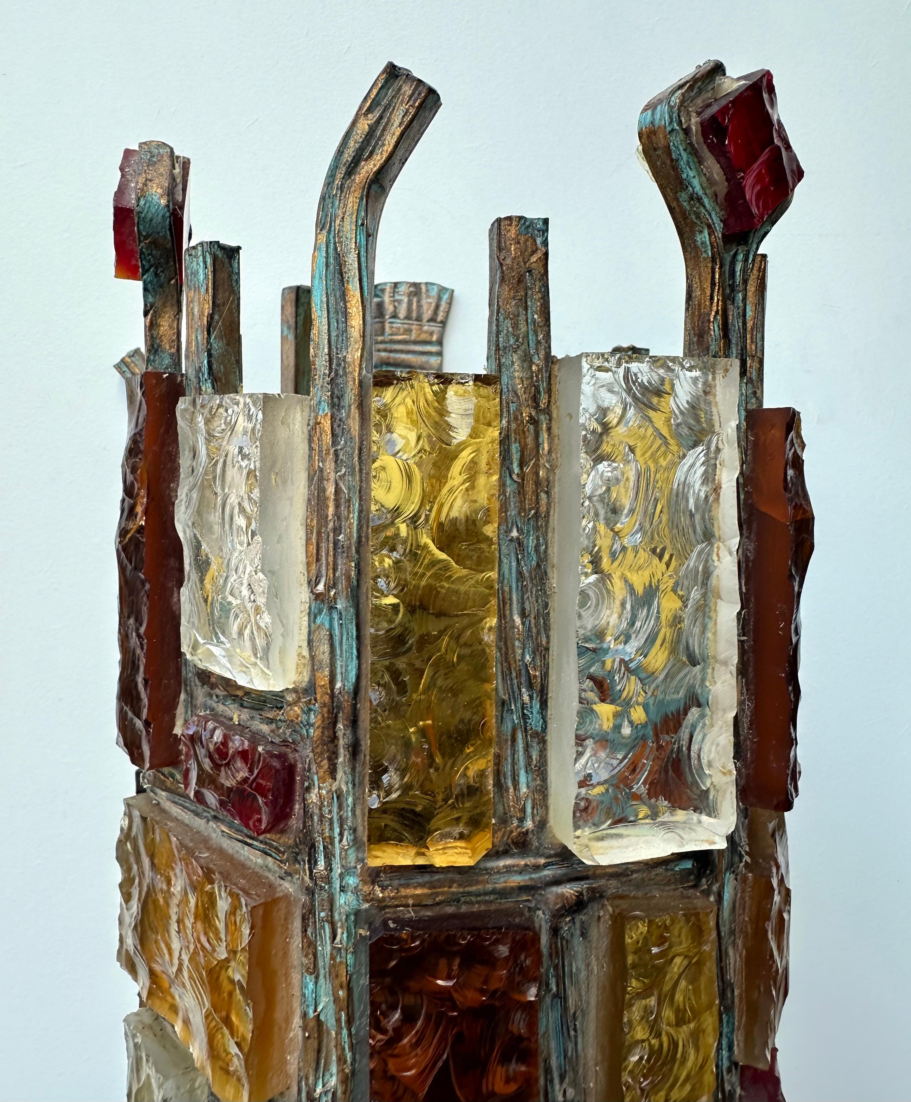 Pair of Hammered Glass Wrought Iron Sconces by Longobard, Italy, 1970s 1